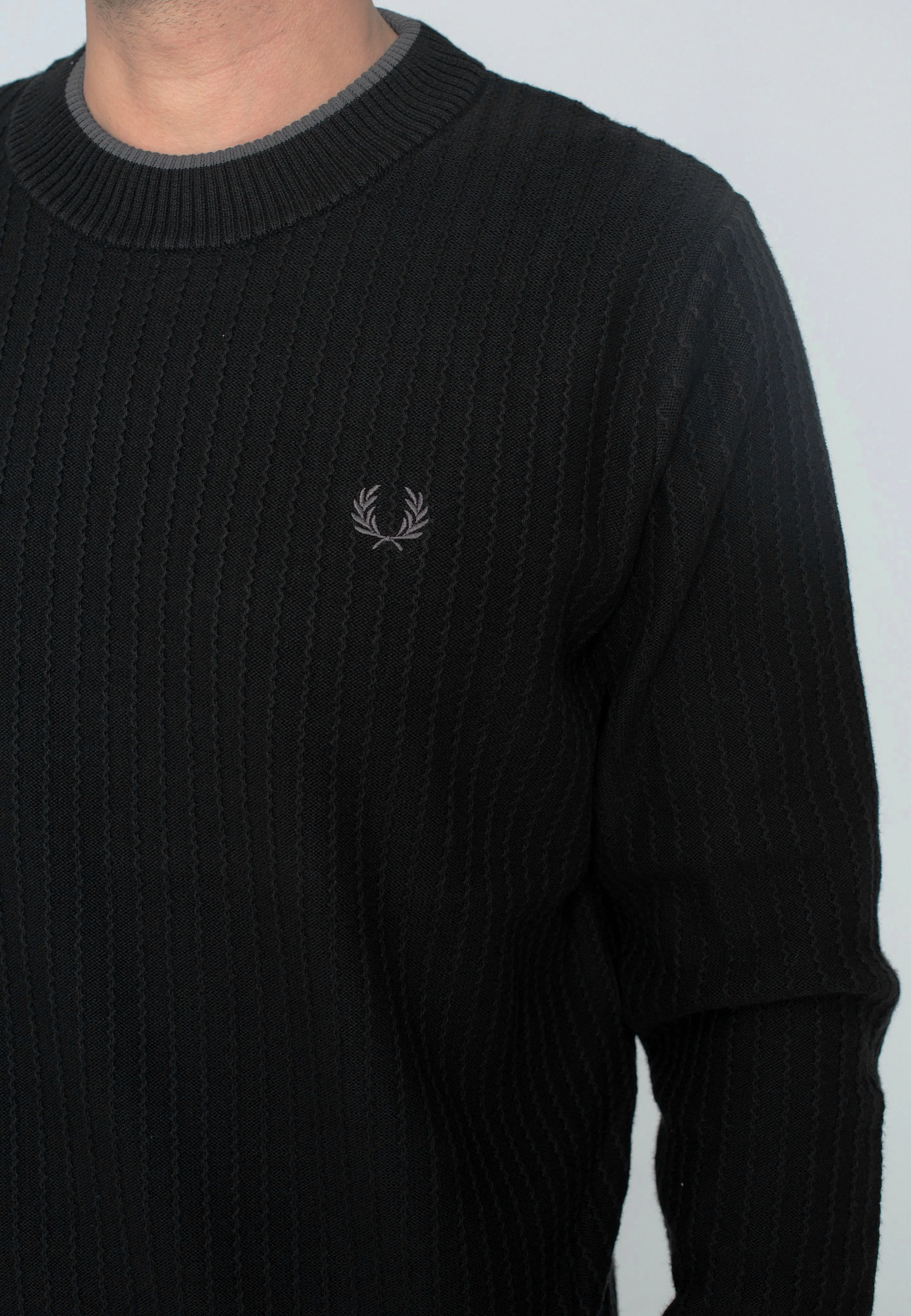 Fred Perry Black Textured Crew Neck Jumper - Buy Pullover