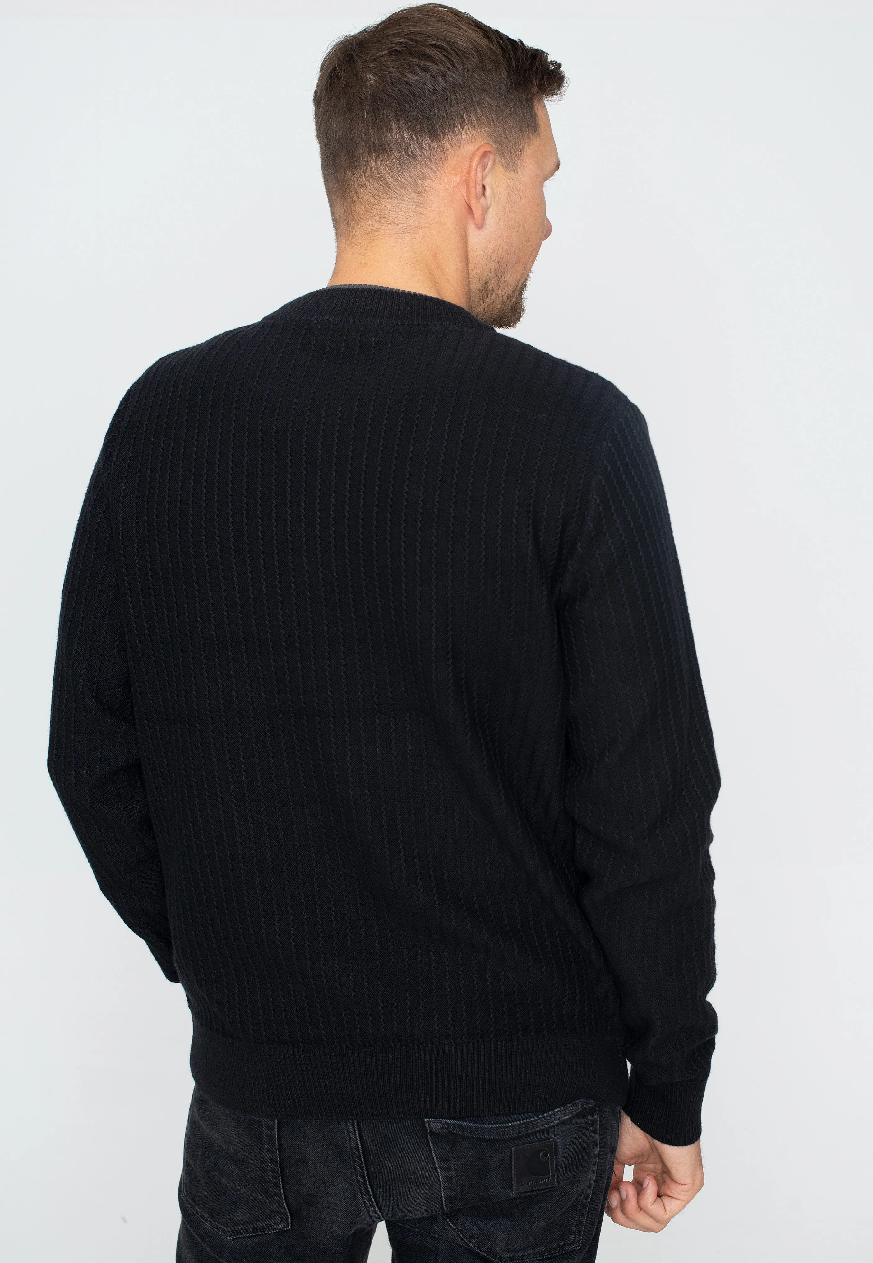 Fred Perry Black Textured Crew Neck Jumper - Buy Pullover