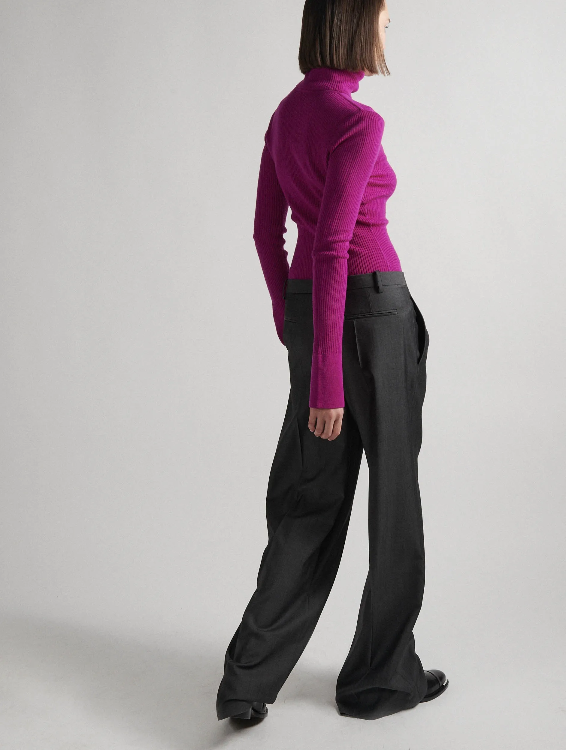 Fuchsia Merino Knit Turtleneck Sweater