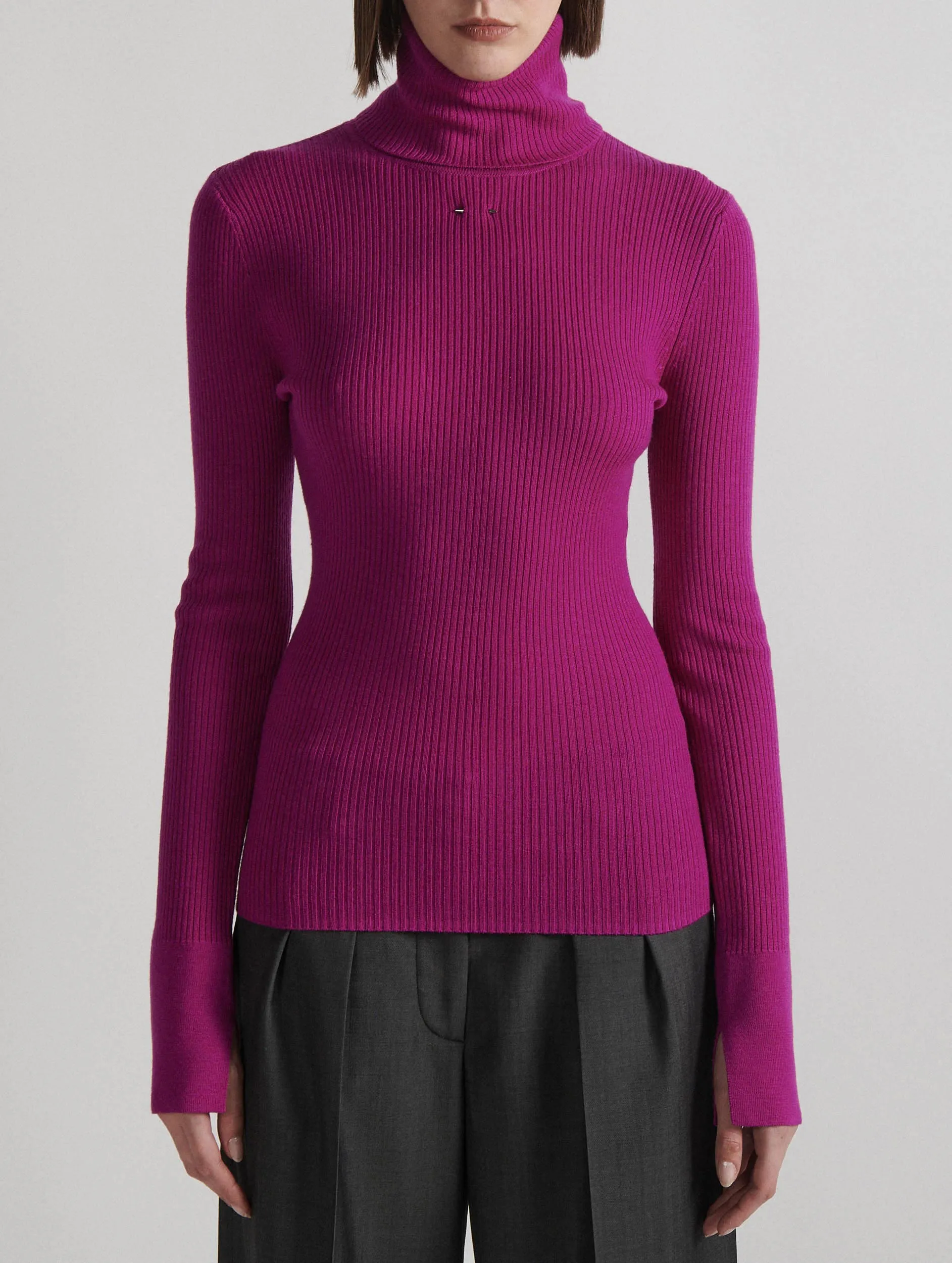 Fuchsia Merino Knit Turtleneck Sweater