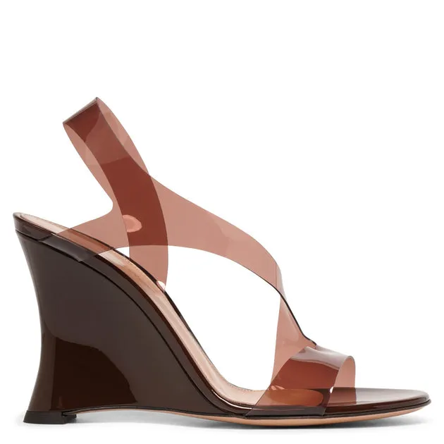 Gianvito Rossi Metropolis 100 brown PVC wedge sandals