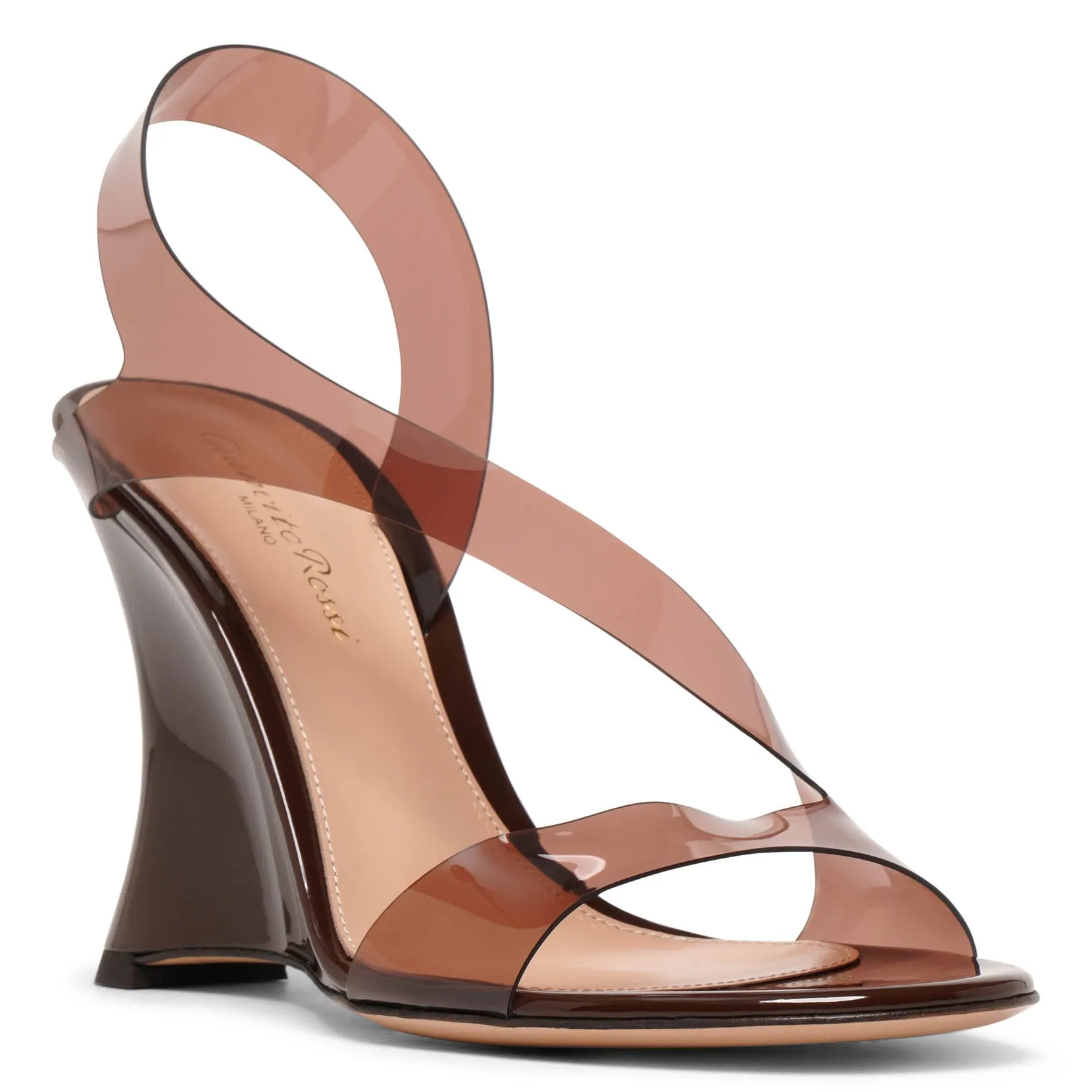 Gianvito Rossi Metropolis 100 brown PVC wedge sandals