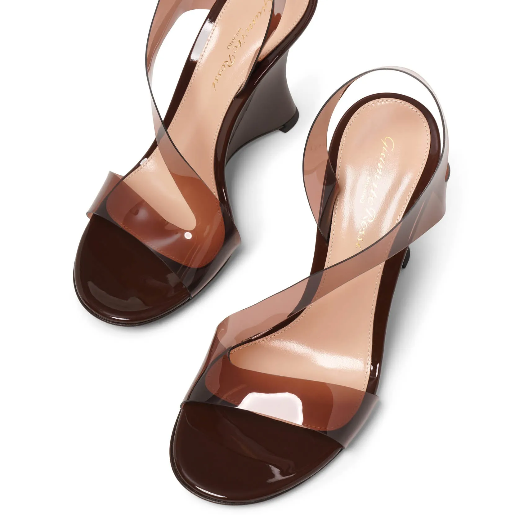 Gianvito Rossi Metropolis 100 brown PVC wedge sandals