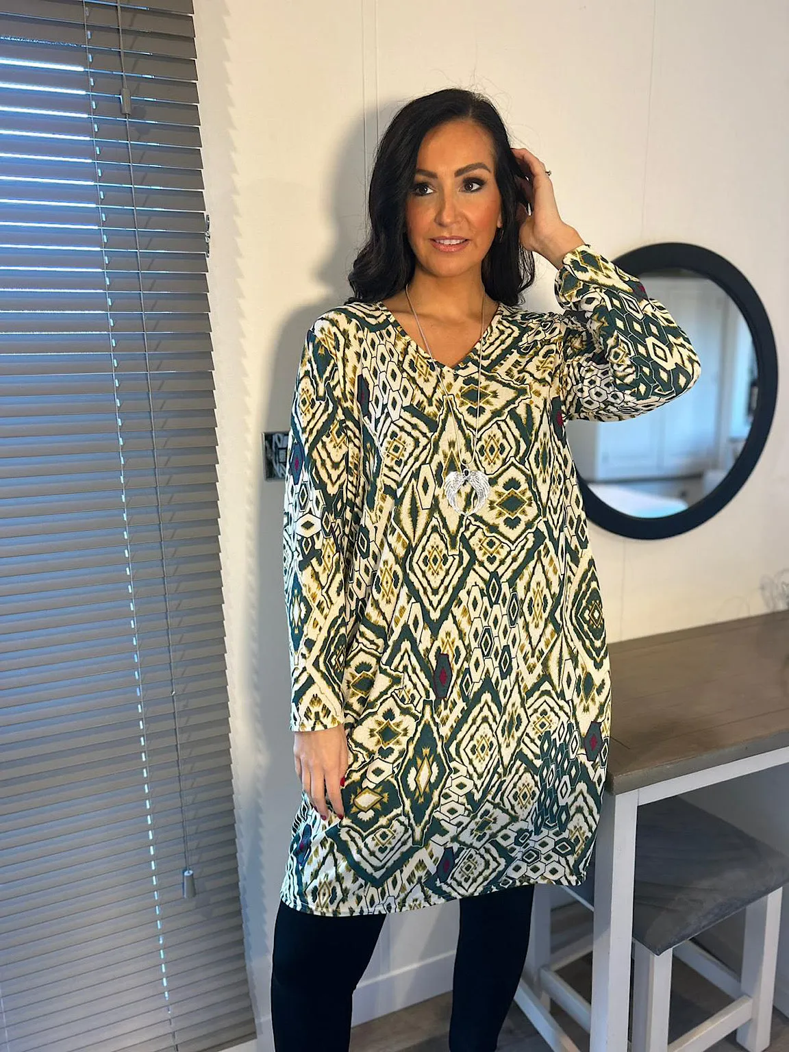 Tiffany Green Multi Diamond Pattern Dress