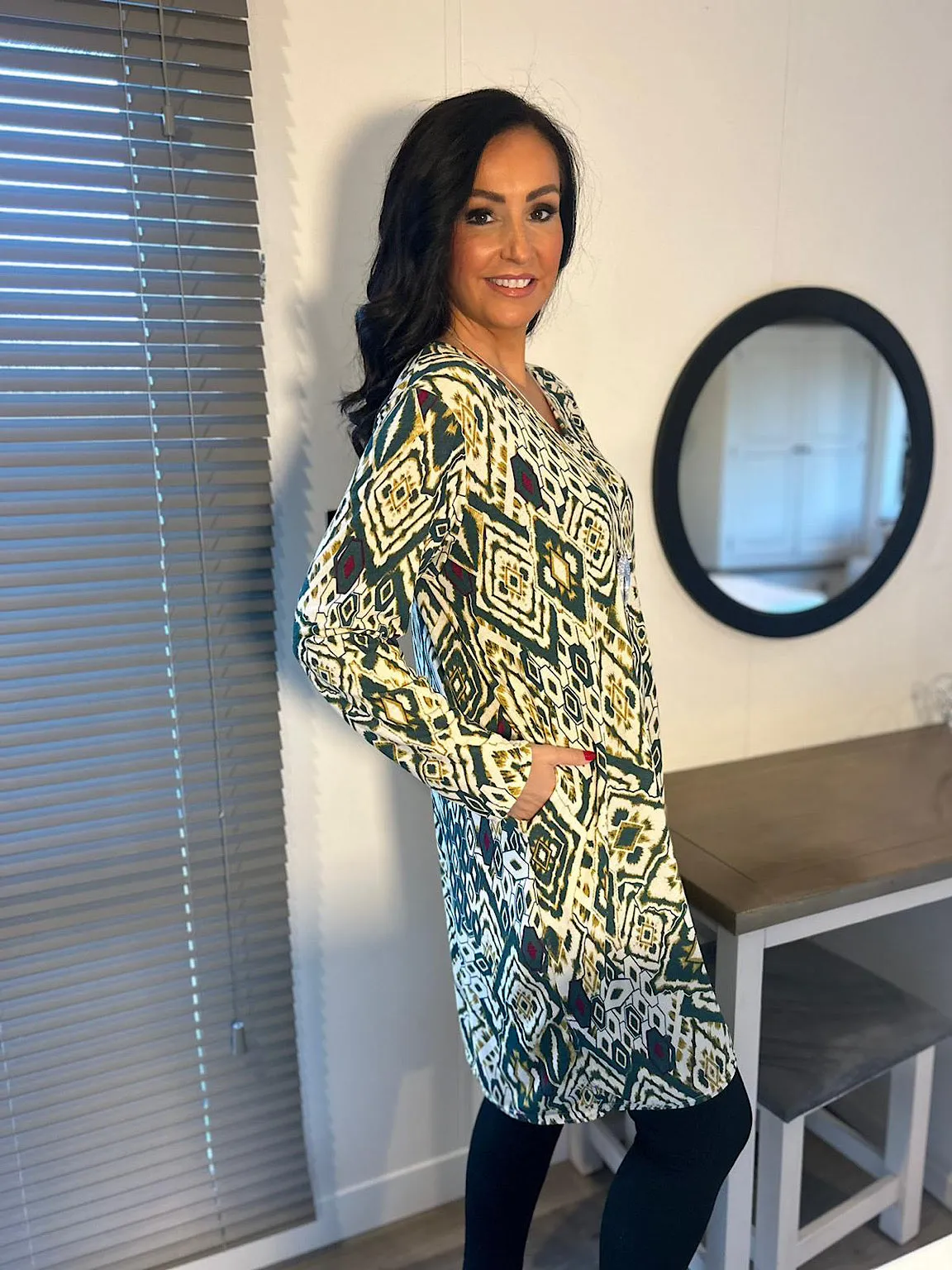 Tiffany Green Multi Diamond Pattern Dress