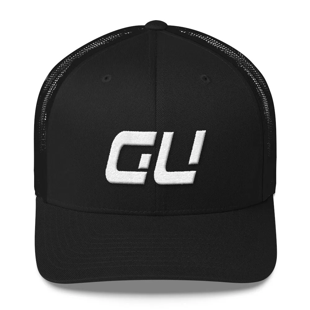 Guam White Embroidered Mesh Trucker Cap with GU Monogram - Multiple Color Options