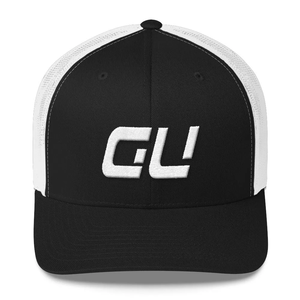 Guam White Embroidered Mesh Trucker Cap with GU Monogram - Multiple Color Options