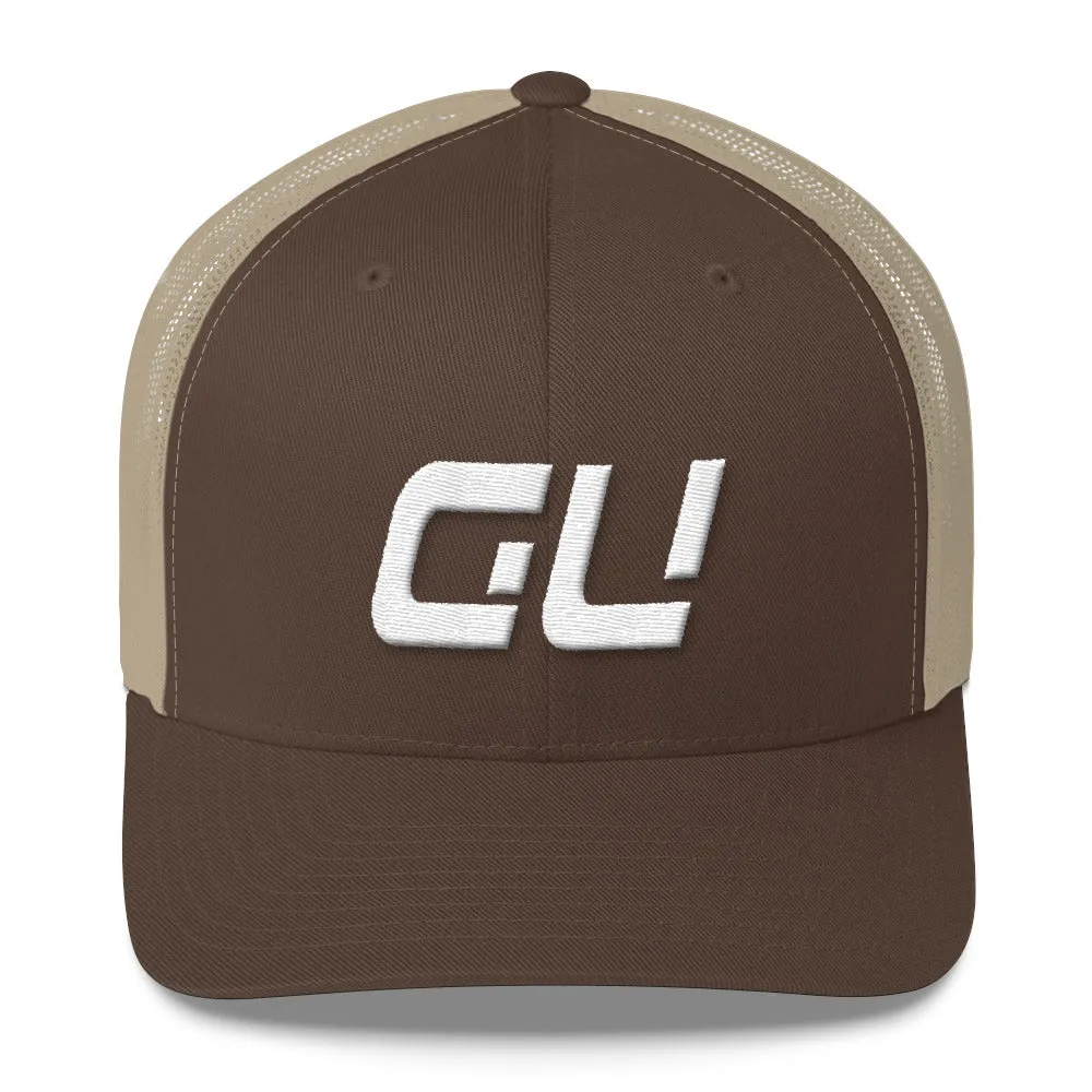 Guam White Embroidered Mesh Trucker Cap with GU Monogram - Multiple Color Options