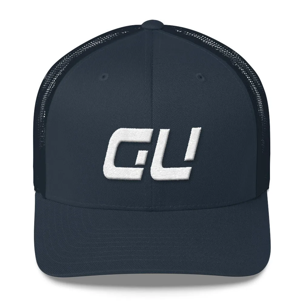 Guam White Embroidered Mesh Trucker Cap with GU Monogram - Multiple Color Options