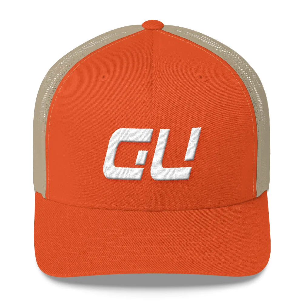 Guam White Embroidered Mesh Trucker Cap with GU Monogram - Multiple Color Options