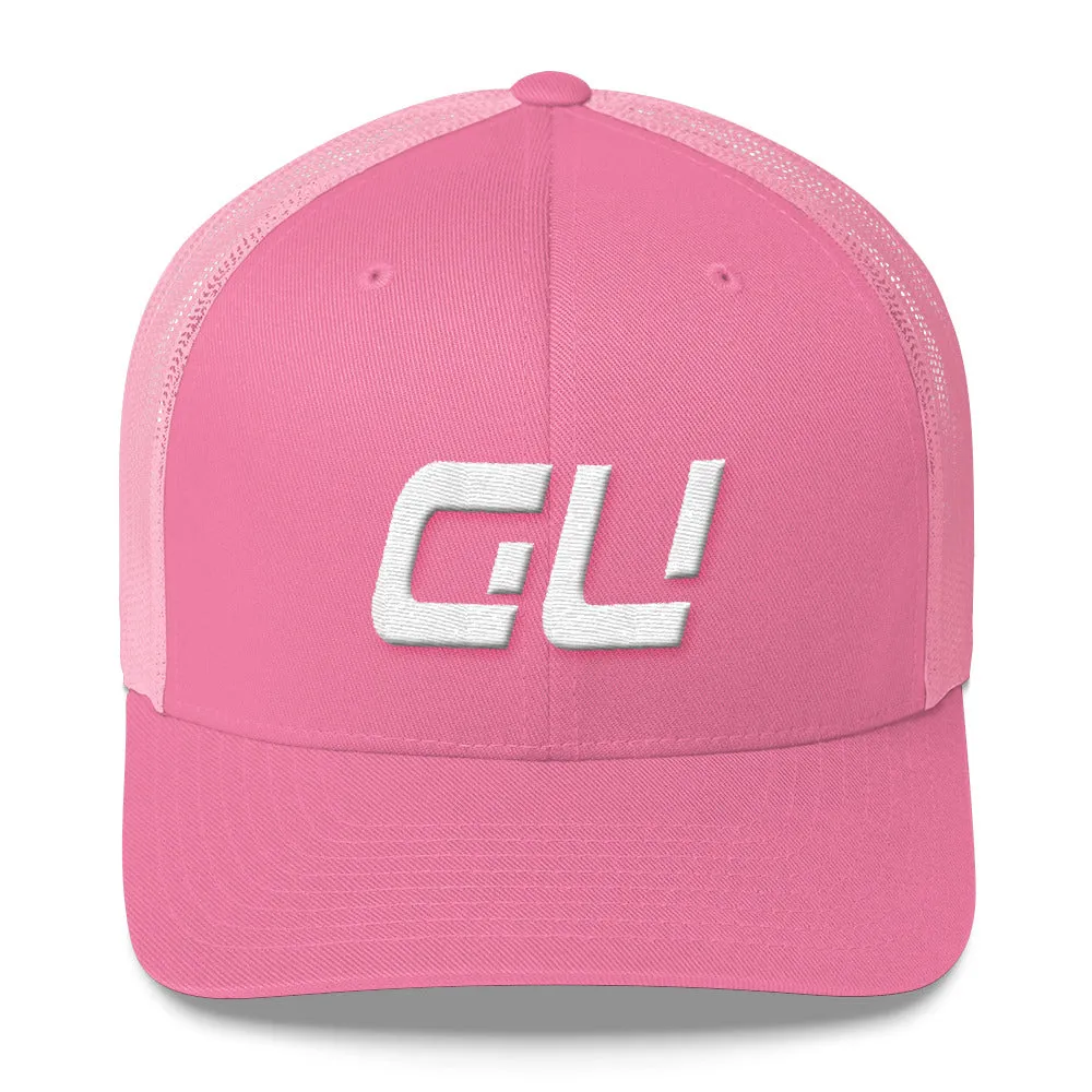 Guam White Embroidered Mesh Trucker Cap with GU Monogram - Multiple Color Options