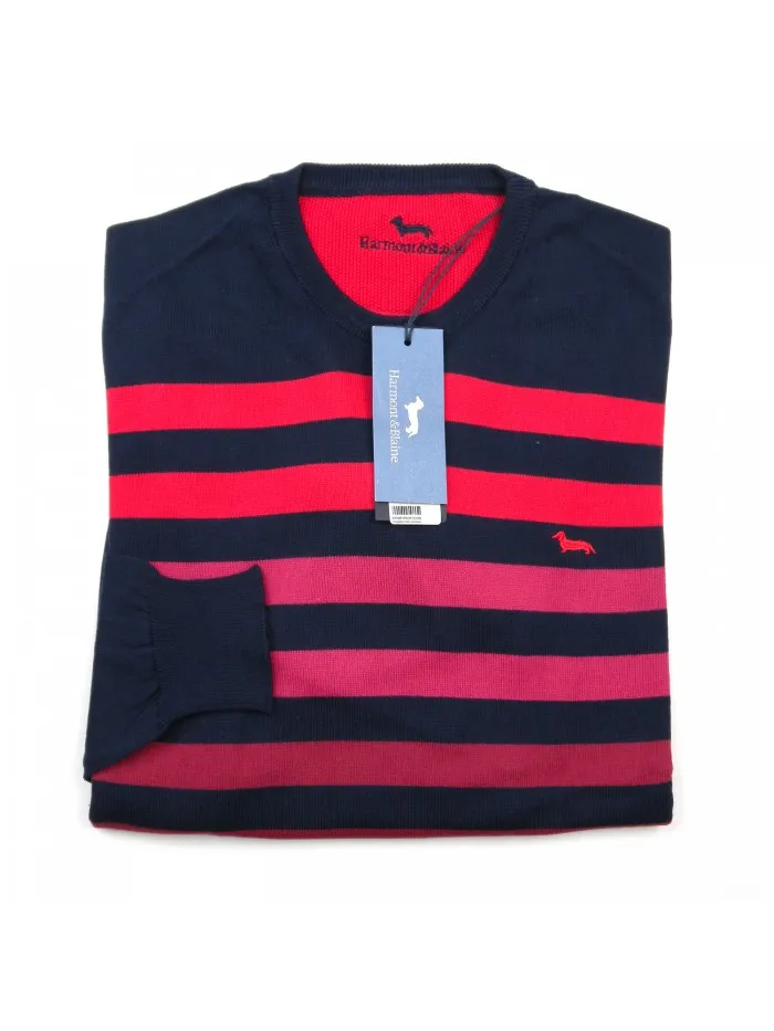 Harmont & Blaine Red Blue Striped Sweater H1626 30053 COL 801