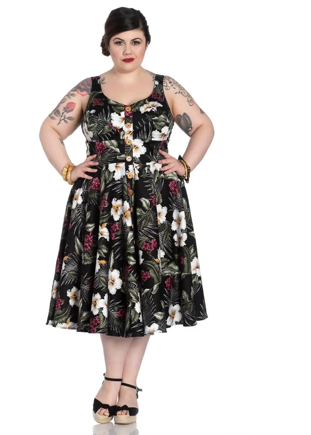 Black Tahiti Swing Dress by Hell Bunny