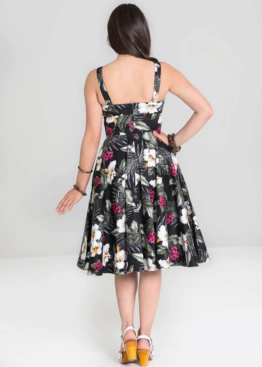 Black Tahiti Swing Dress by Hell Bunny