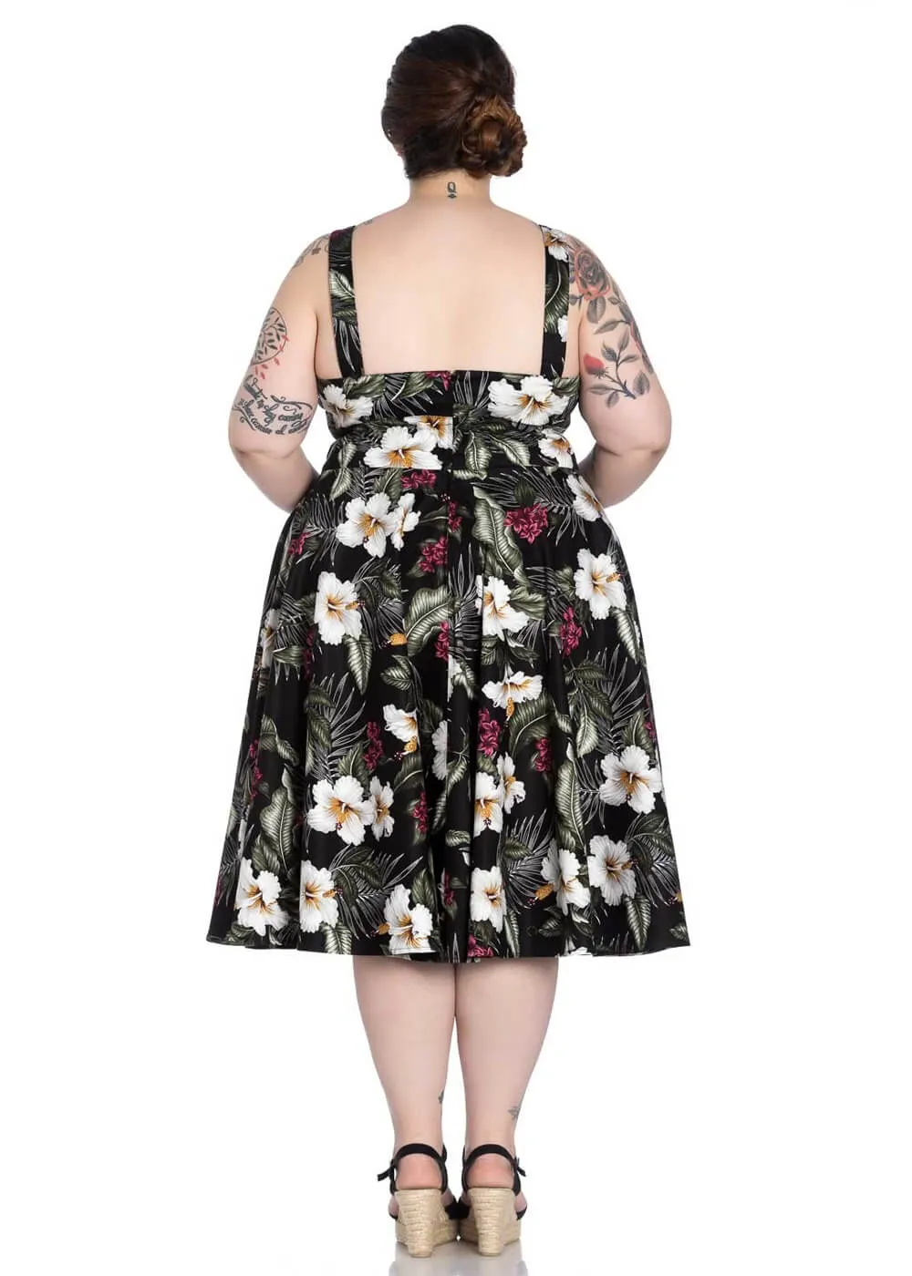 Black Tahiti Swing Dress by Hell Bunny