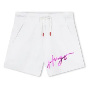 Hugo White Purple Logo Shorts