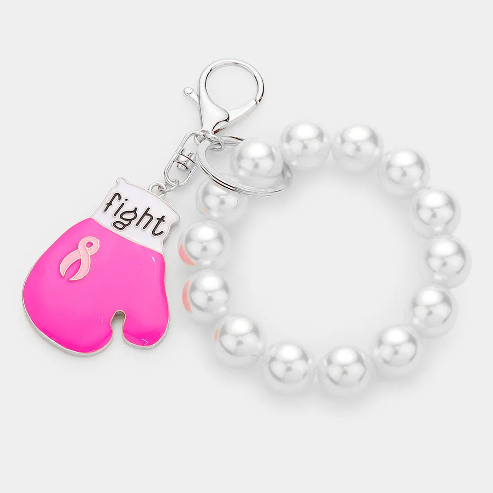 iLLASPARKZ Pink Ribbon Glove Pearl Keychain Bracelet