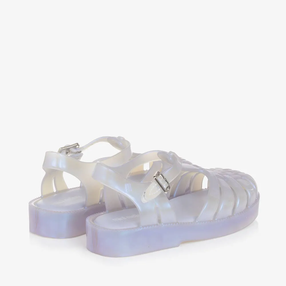 Ivory & Blue Pearlescent Girls Jelly Sandals