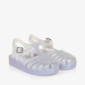 Ivory & Blue Pearlescent Girls Jelly Sandals