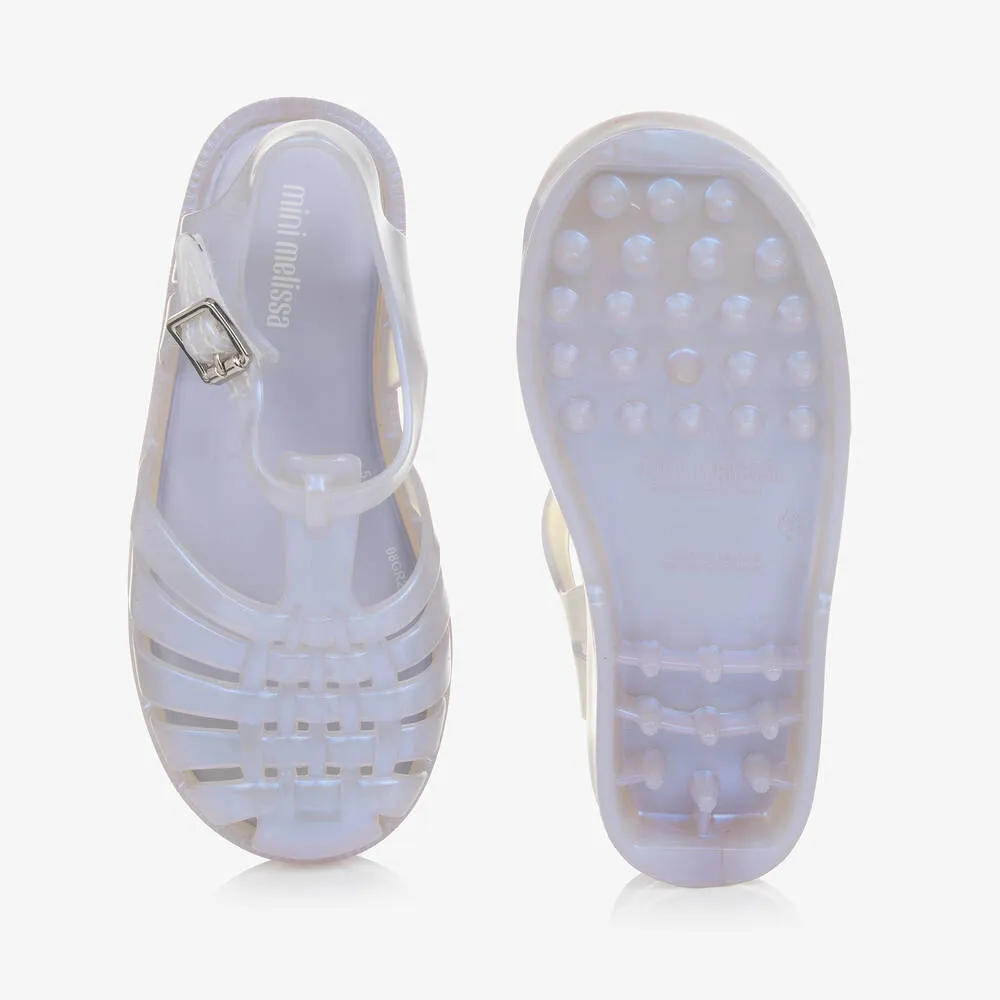 Ivory & Blue Pearlescent Girls Jelly Sandals