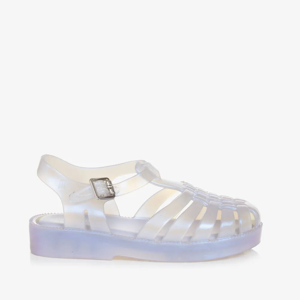 Ivory & Blue Pearlescent Girls Jelly Sandals