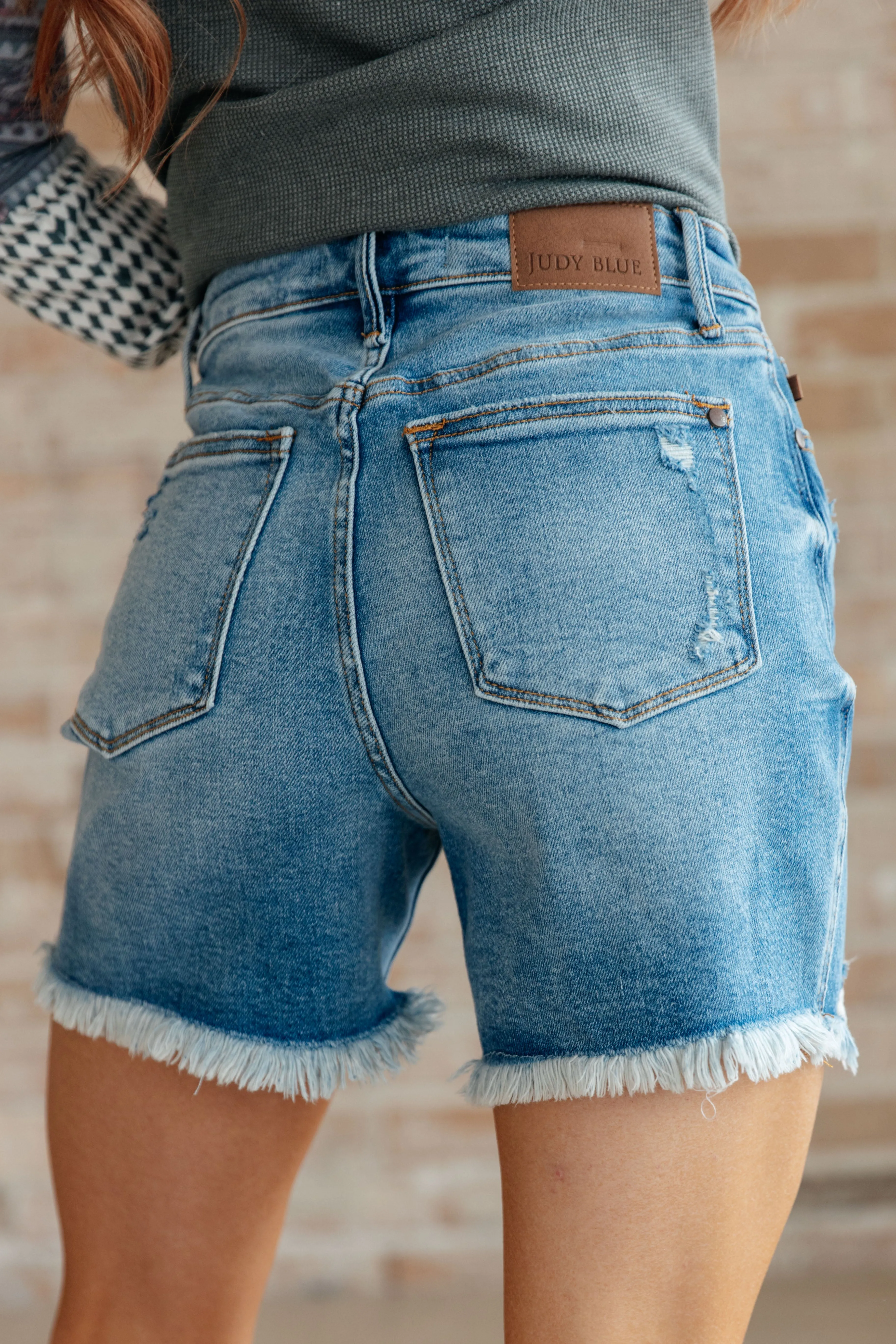 Kara High Rise Denim Cutoff Shorts with Button Fly