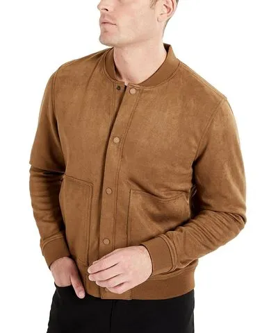 Kenneth Cole Men's Bomber Jacket with Faux Suede Ribbed Trim