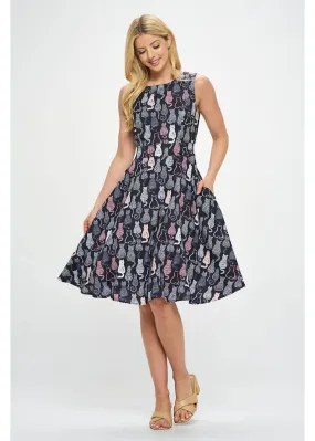 Black LA Soul Ivy Retro Cats A-Line Dress