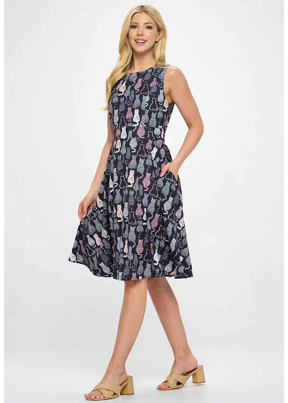 Black LA Soul Ivy Retro Cats A-Line Dress