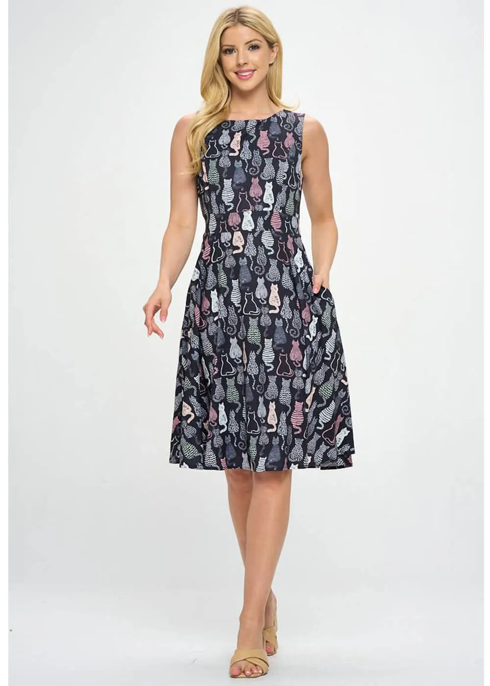 Black LA Soul Ivy Retro Cats A-Line Dress