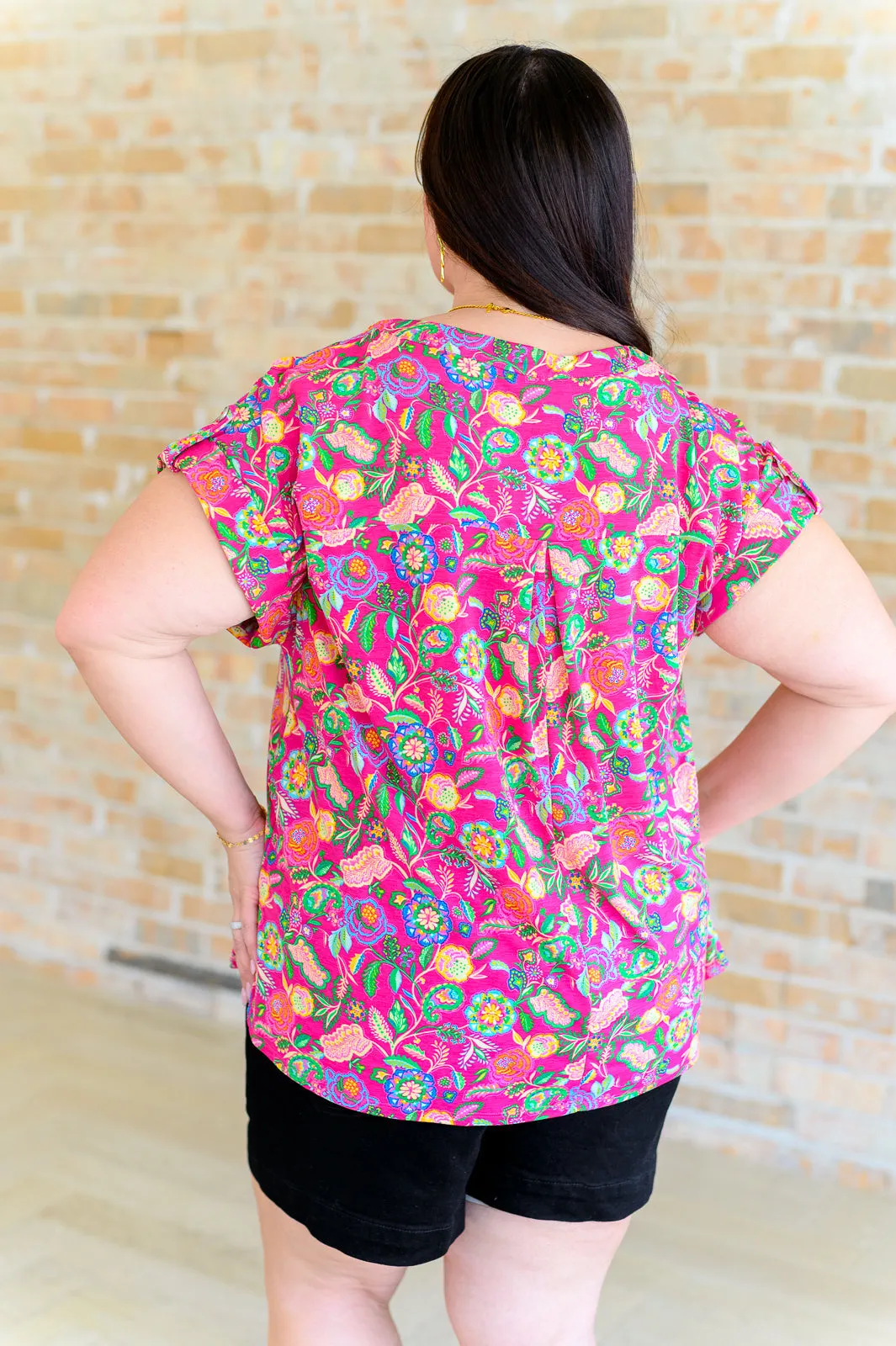 Lizzy Fuchsia and Green Floral Paisley Cap Sleeve Top