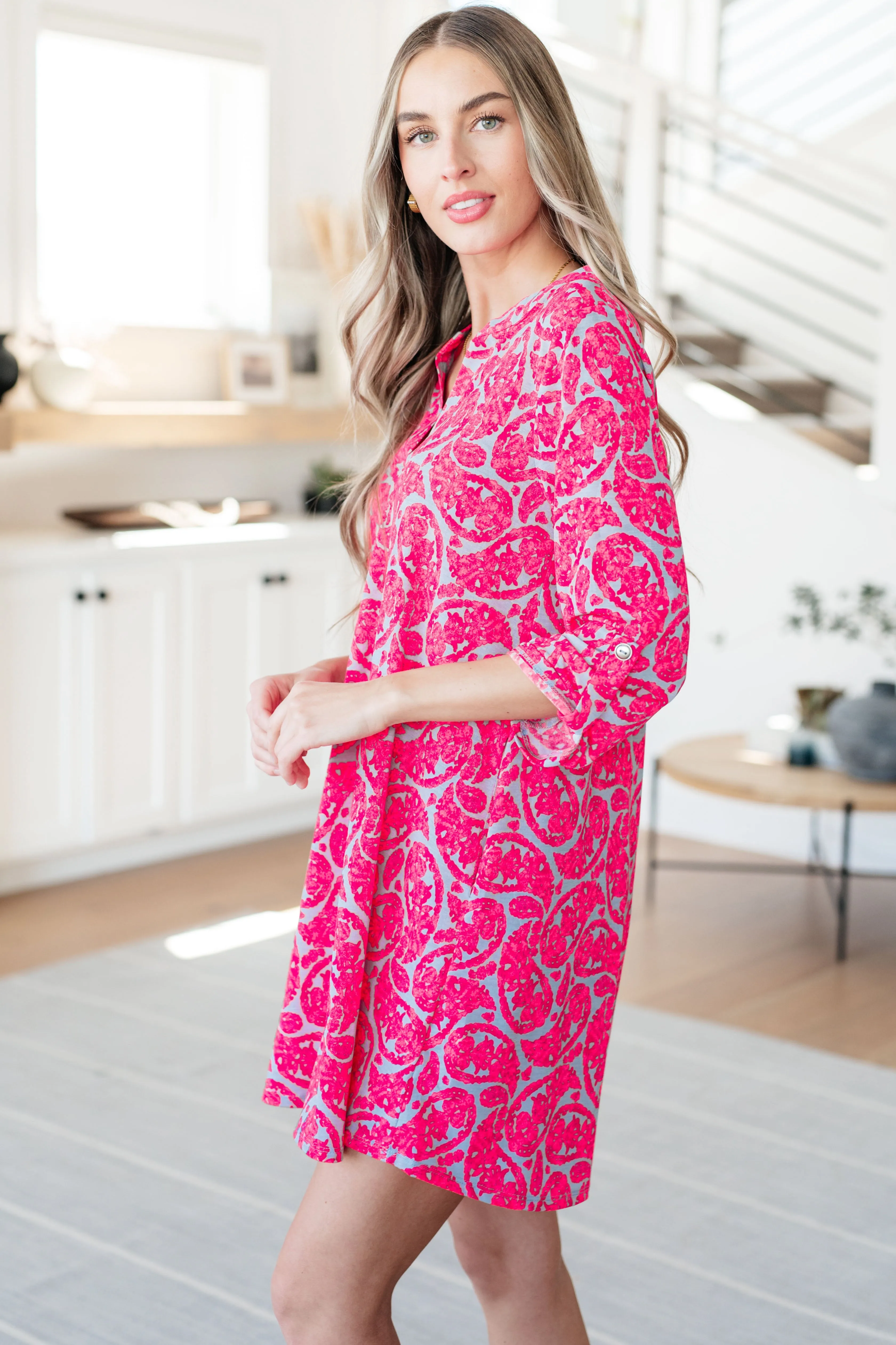 Grey and Pink Paisley Lizzy Dress