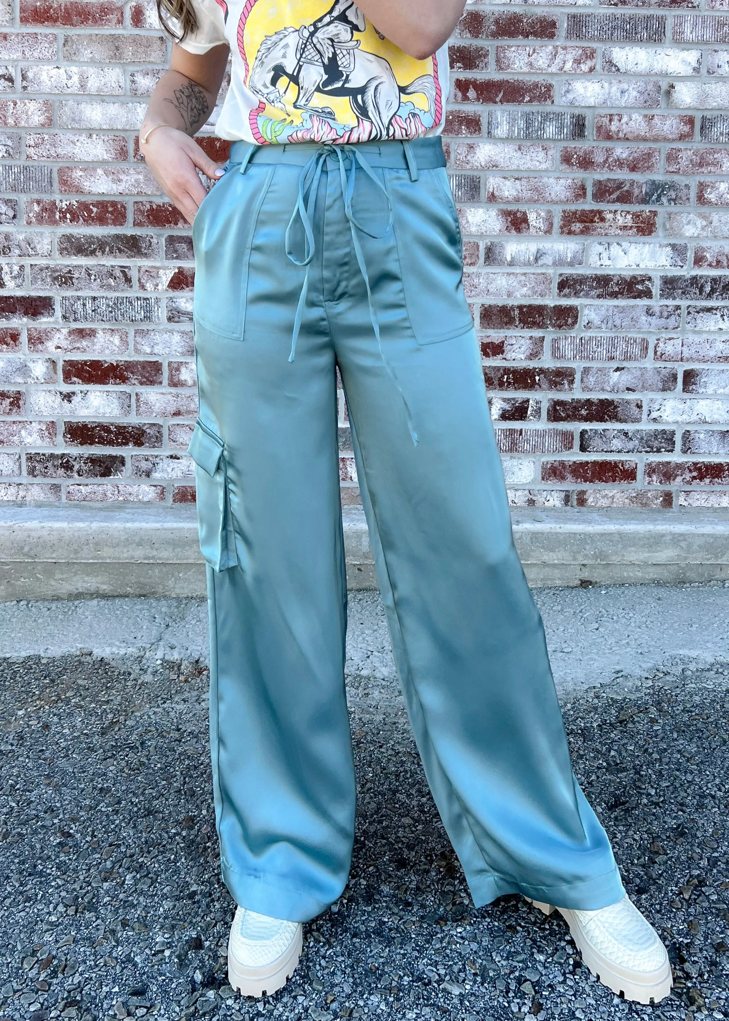 Lucca Iris Satin Teal Pants