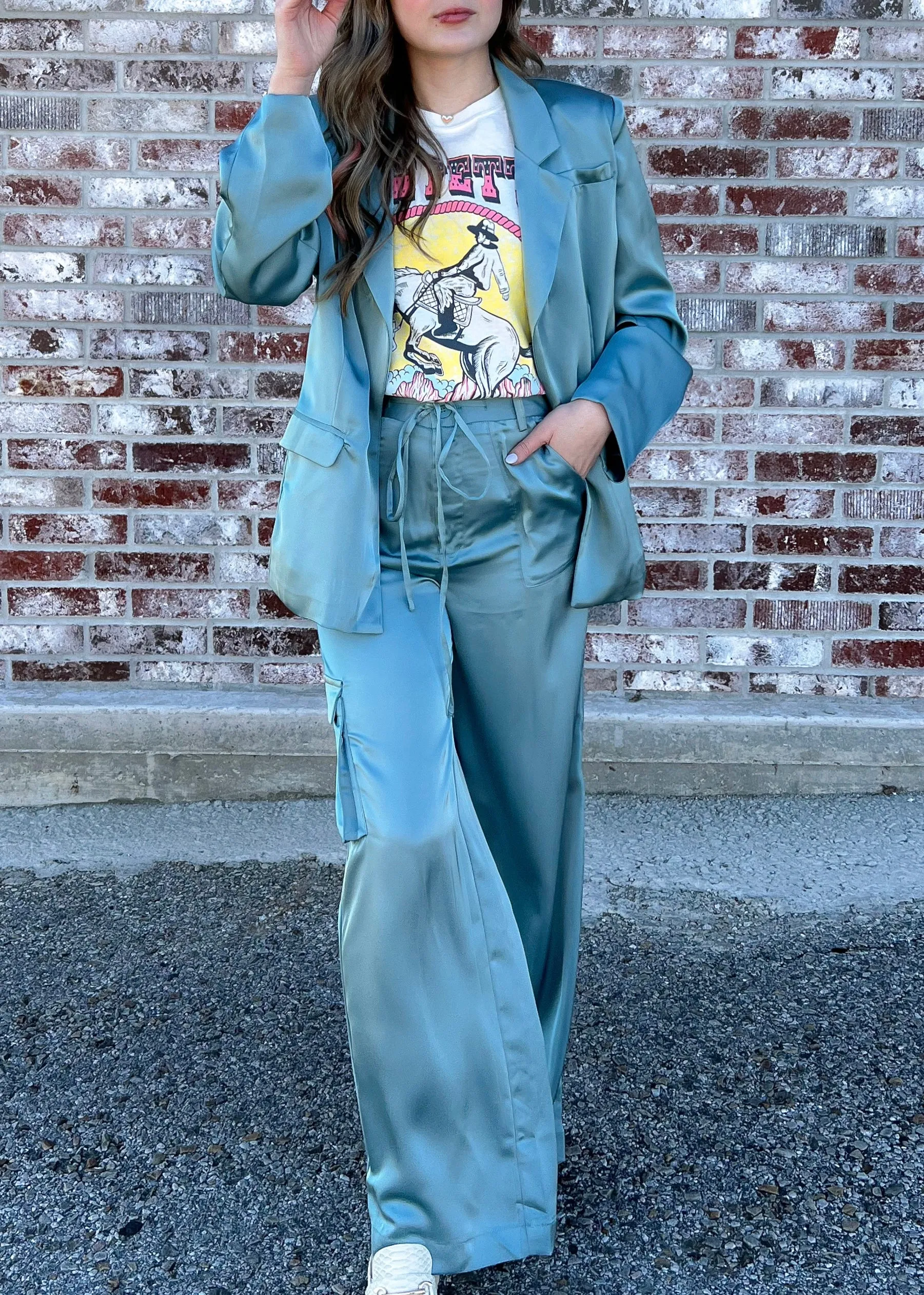 Lucca Iris Satin Teal Pants