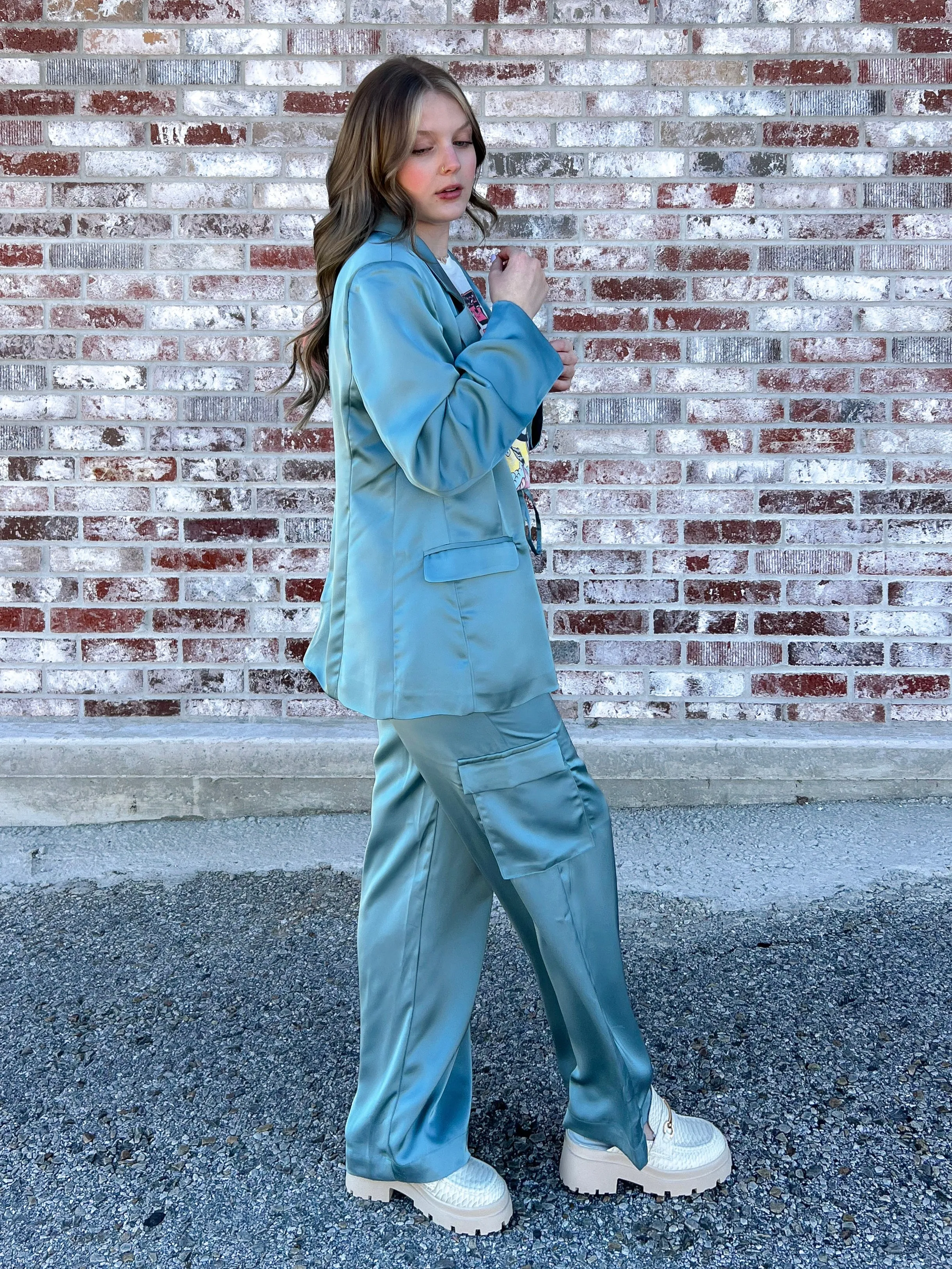 Lucca Iris Satin Teal Pants