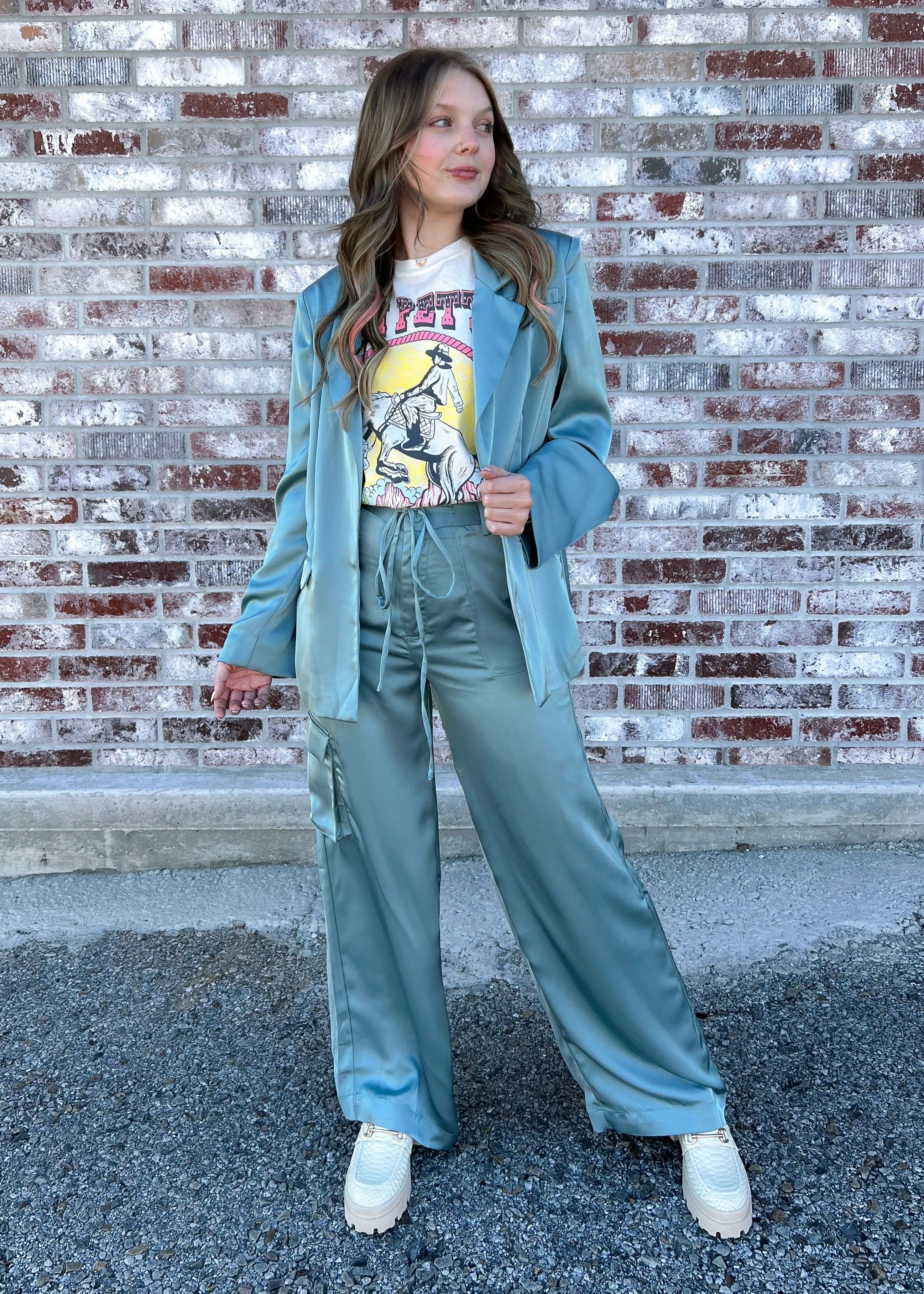 Lucca Iris Satin Teal Pants