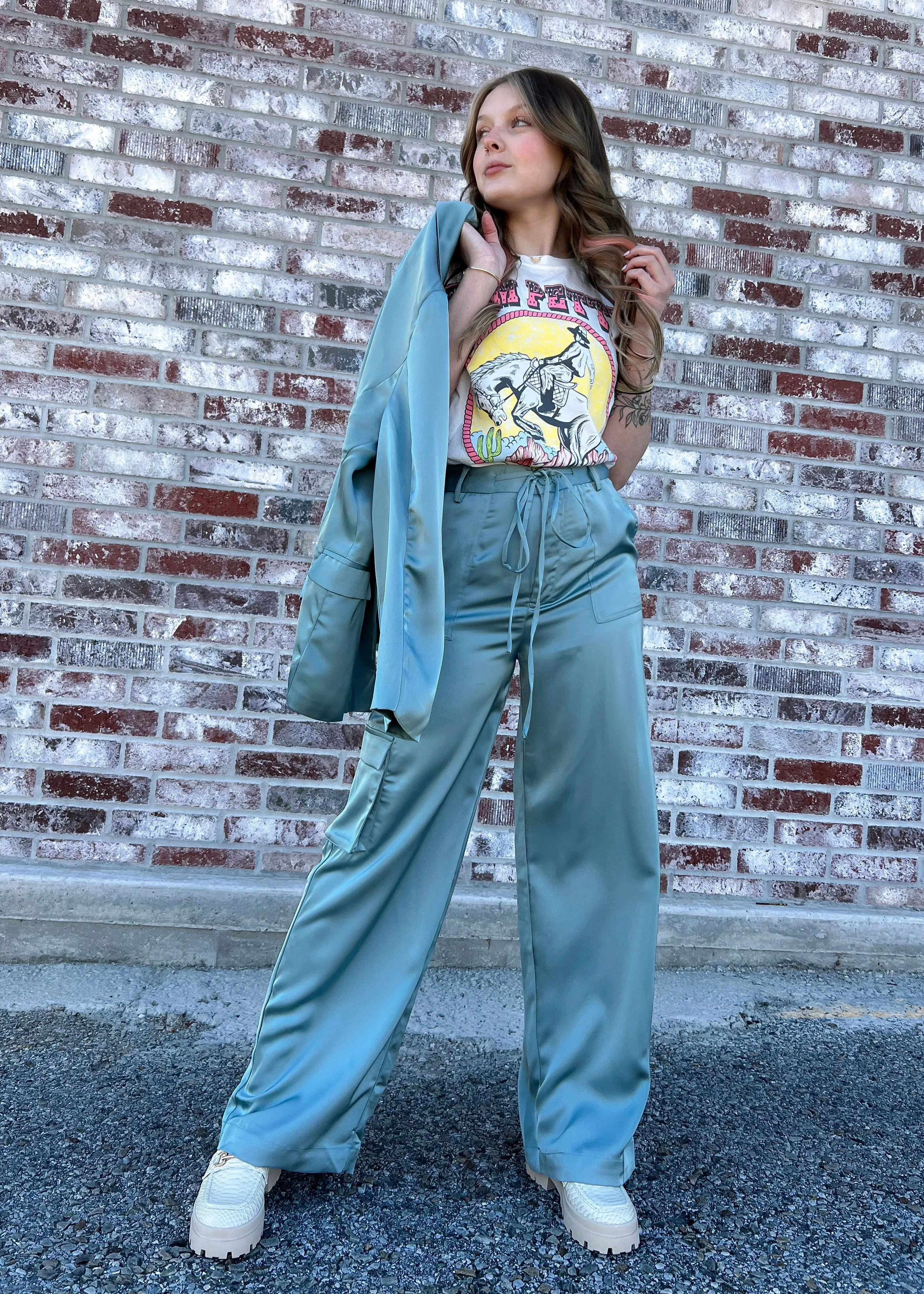 Lucca Iris Satin Teal Pants