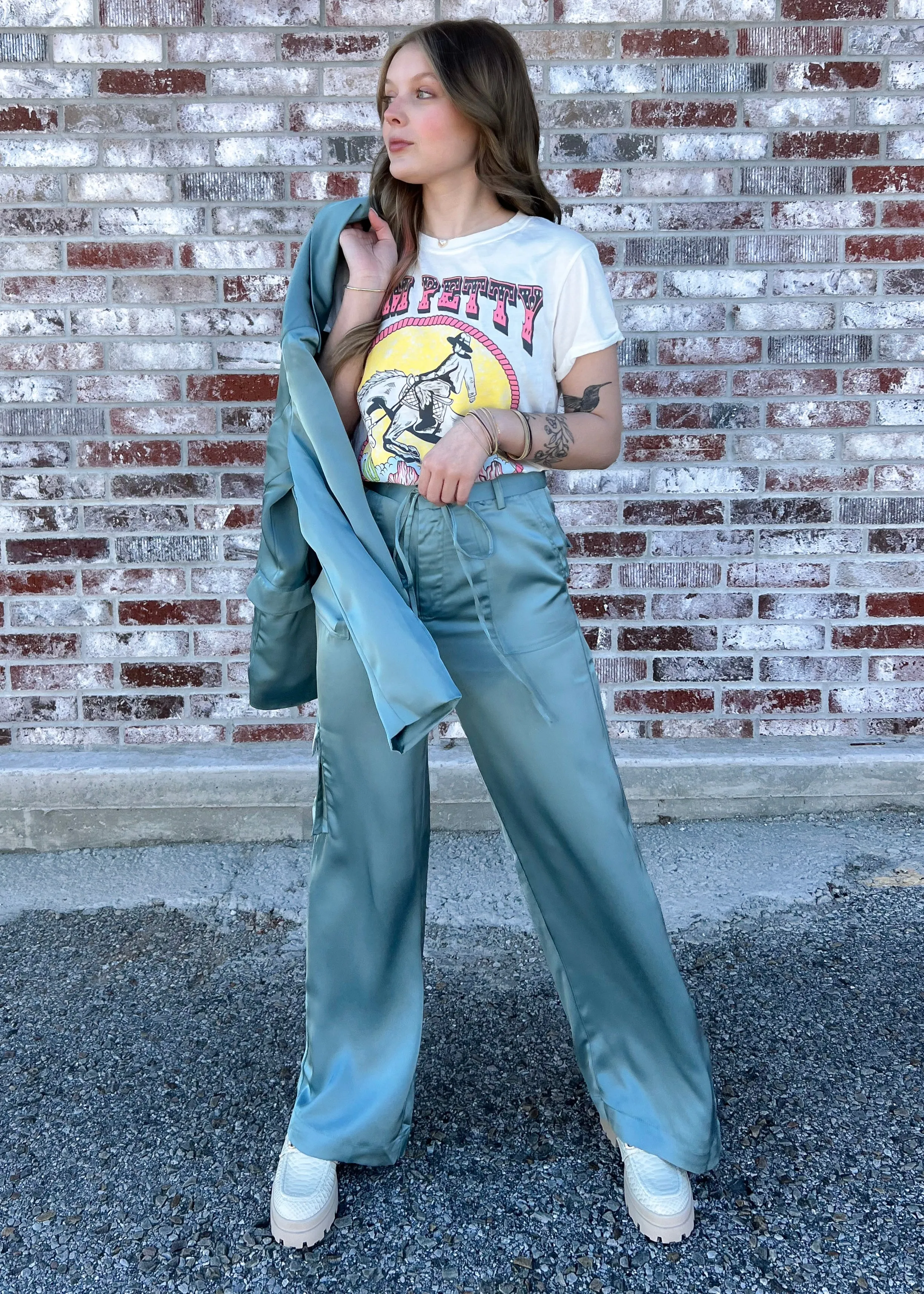 Lucca Iris Satin Teal Pants