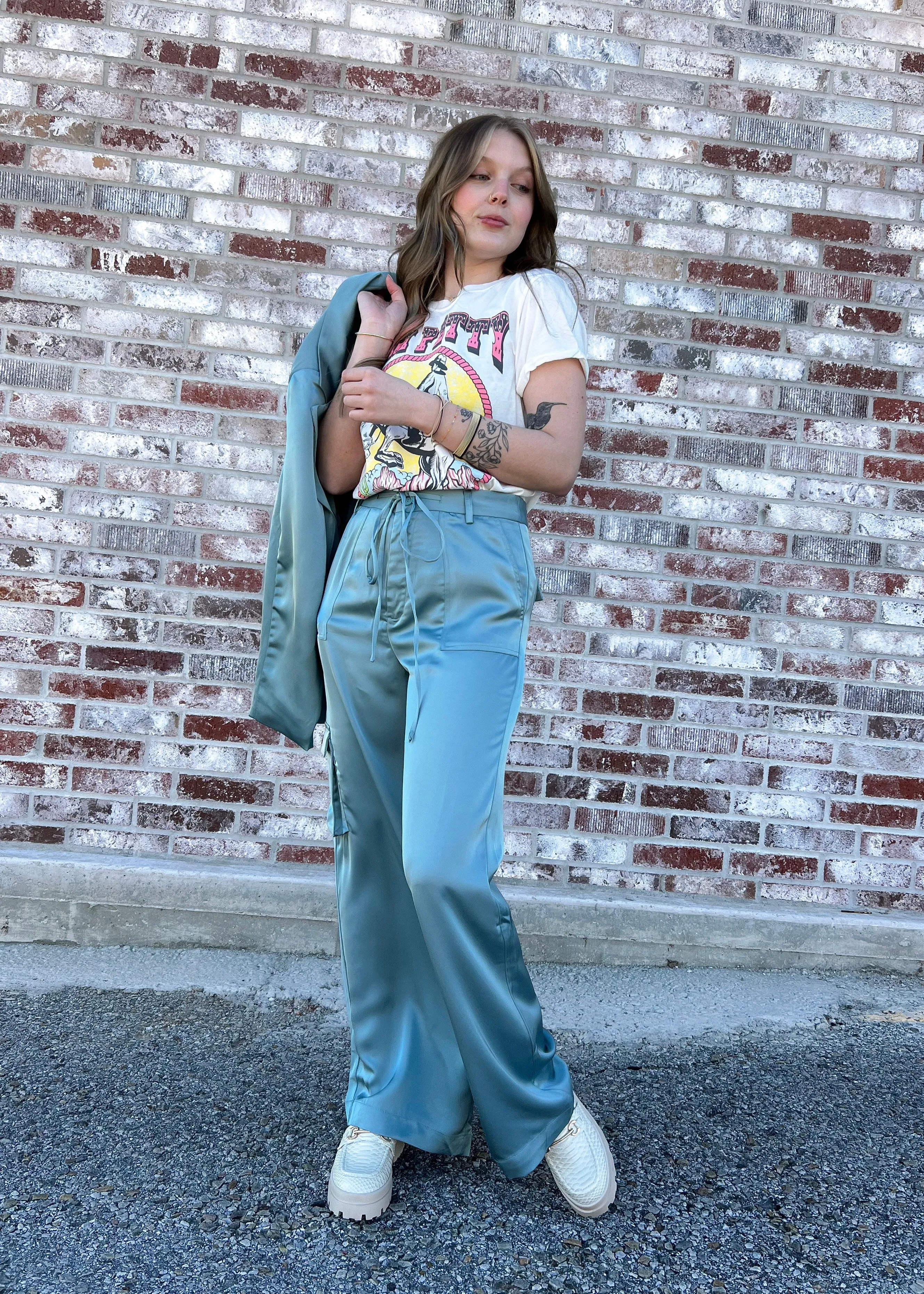 Lucca Iris Satin Teal Pants