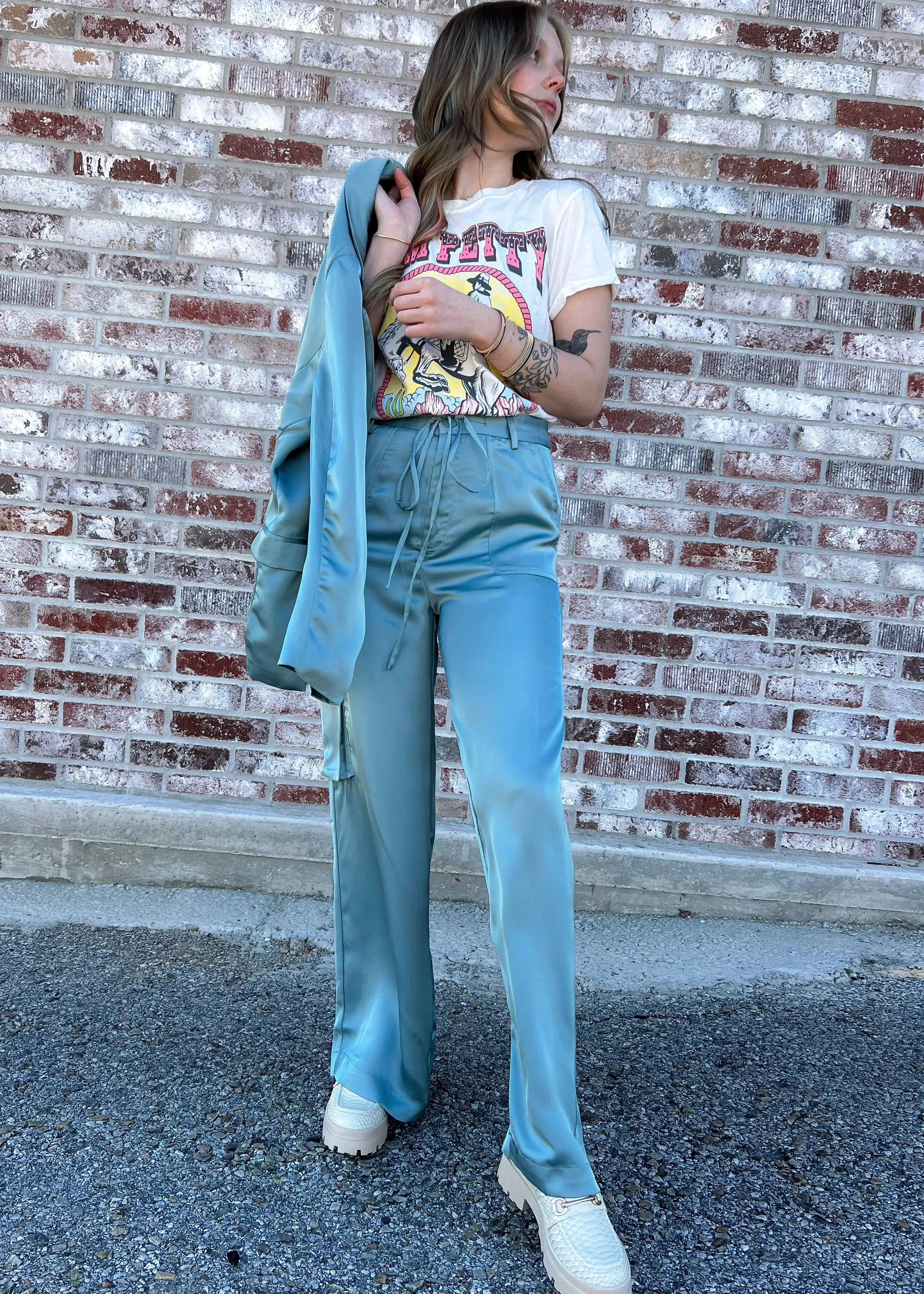 Lucca Iris Satin Teal Pants