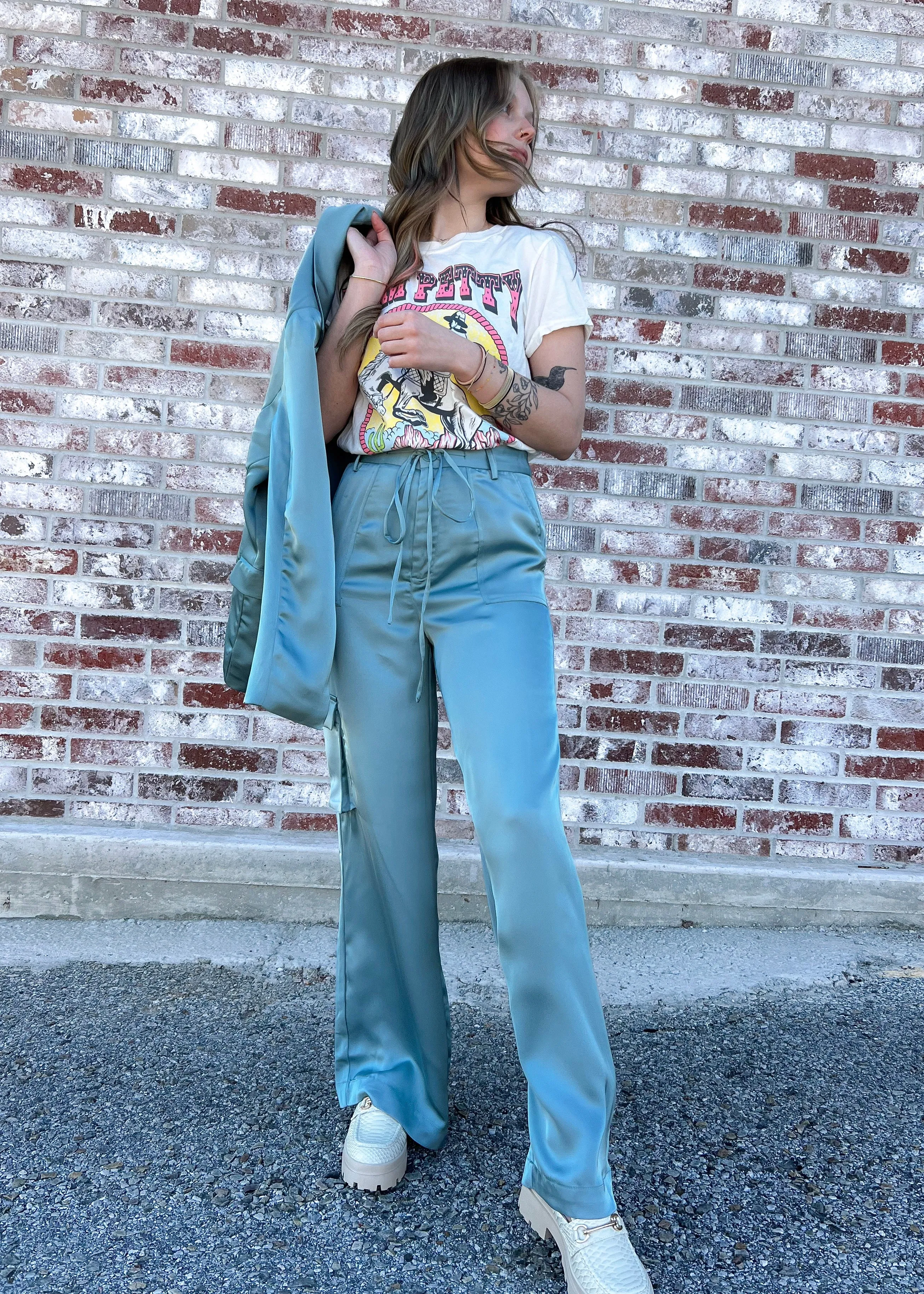 Lucca Iris Satin Teal Pants