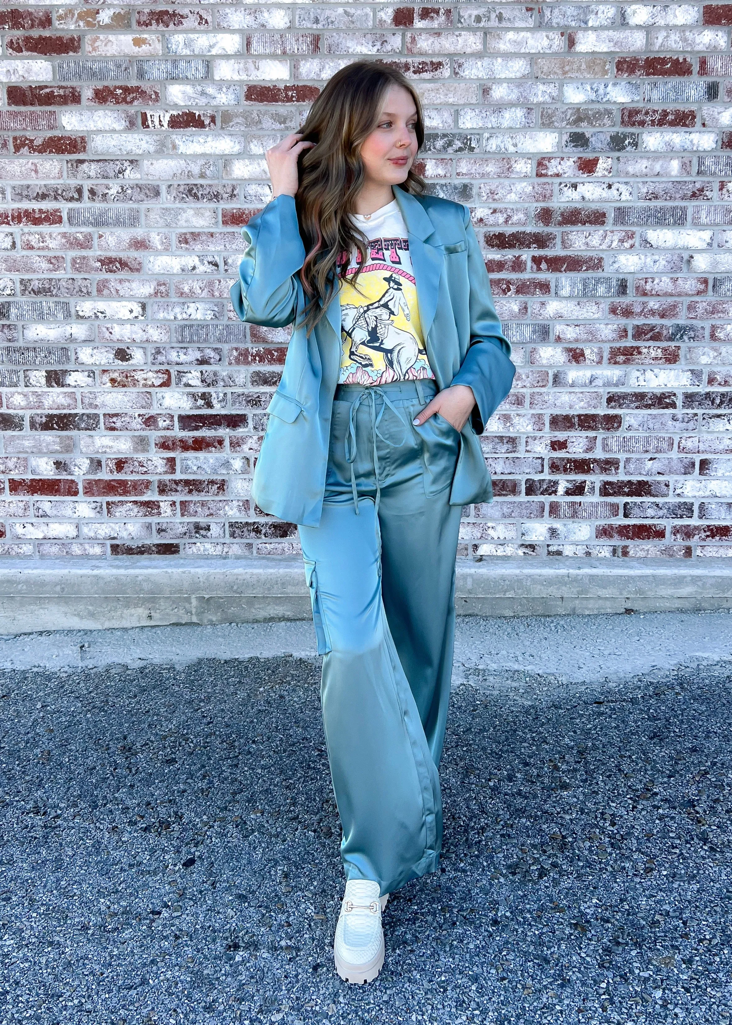 Lucca Iris Satin Teal Pants