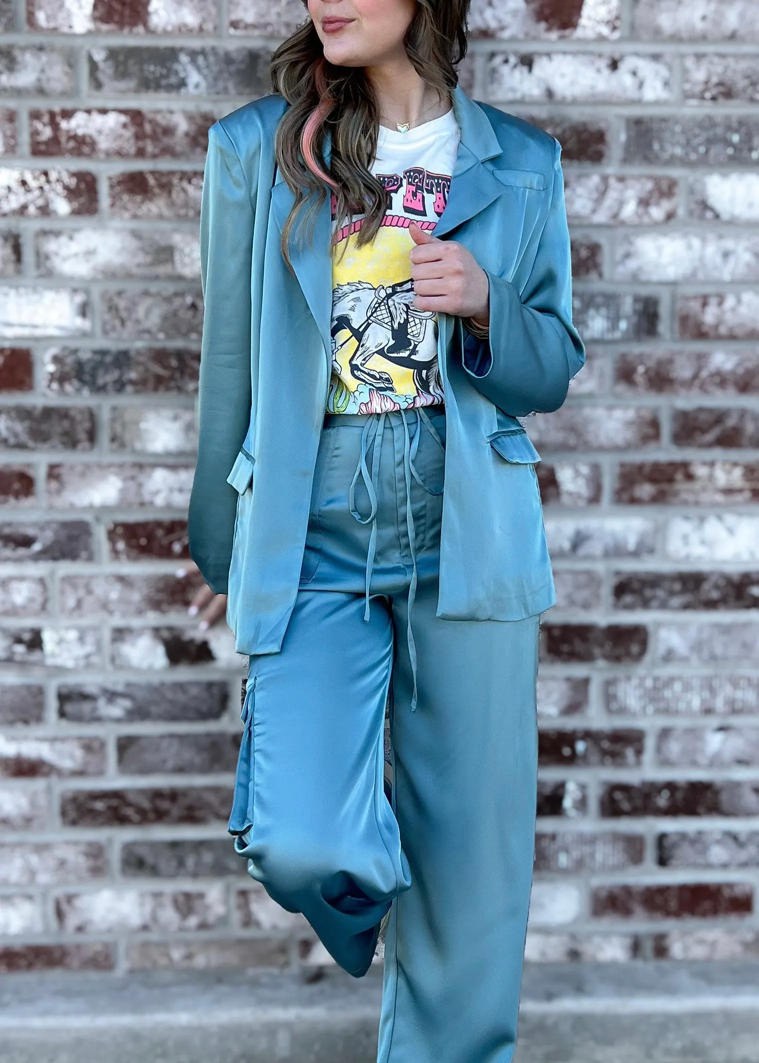 Lucca Iris Satin Teal Pants