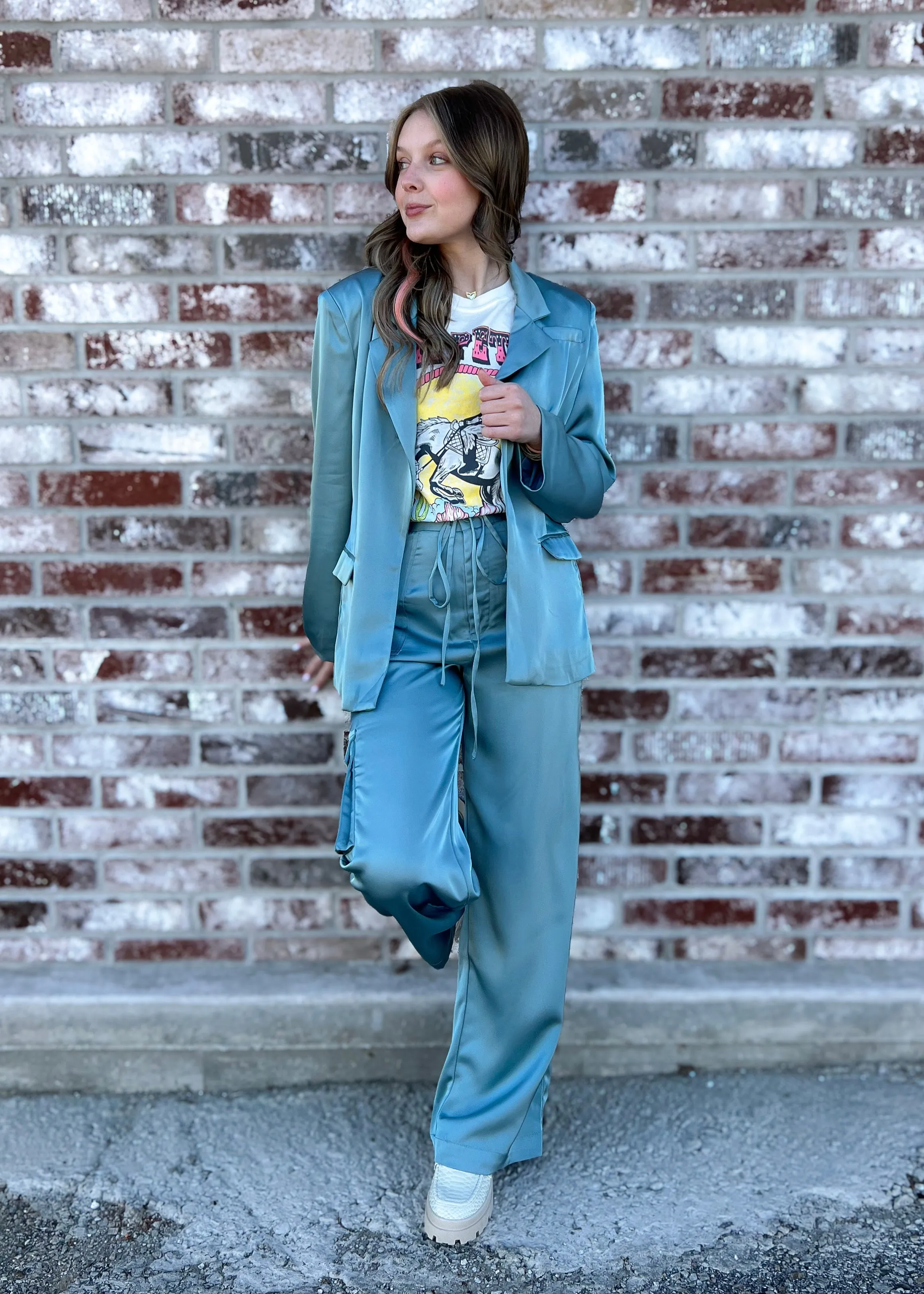 Lucca Iris Satin Teal Pants