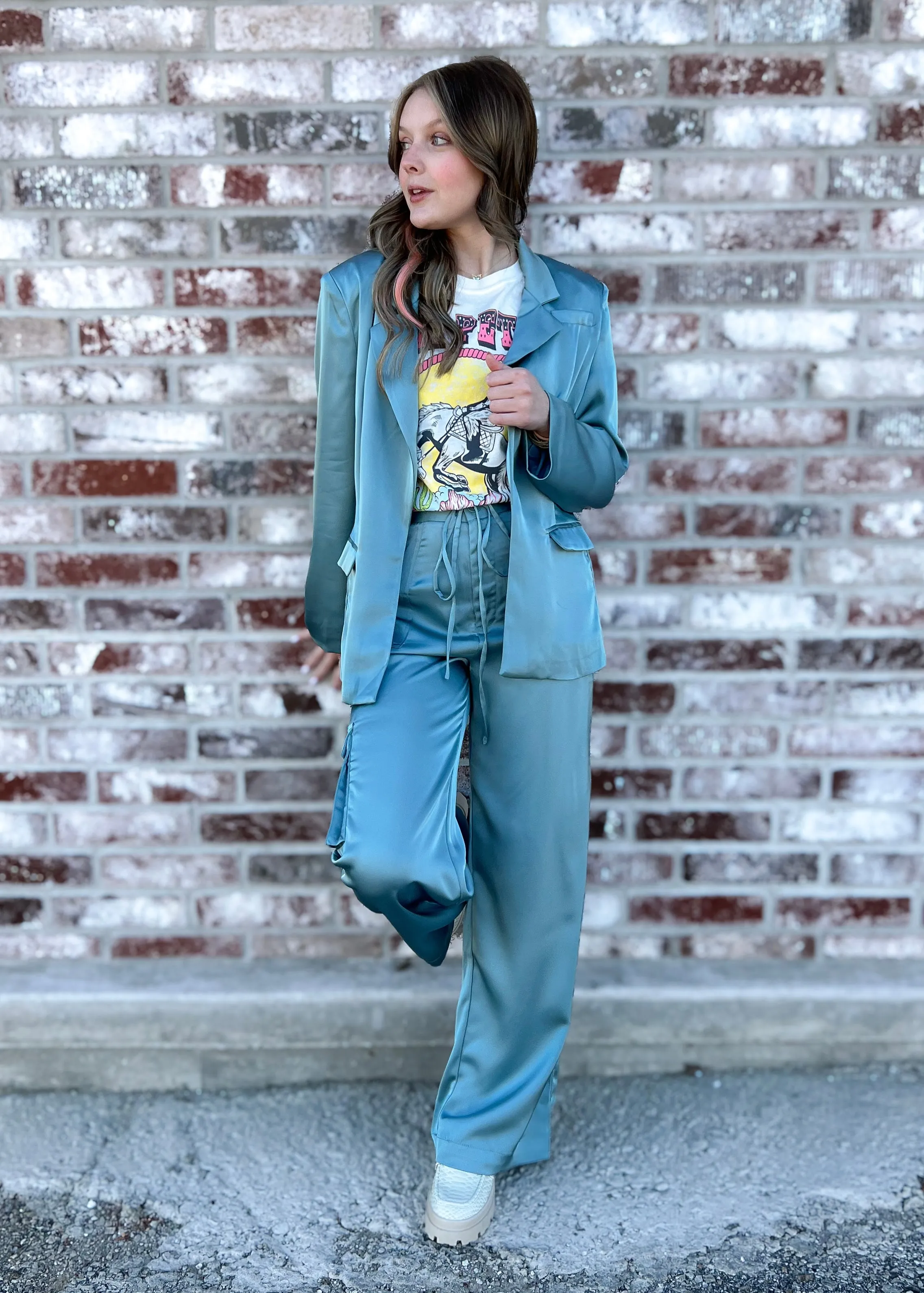 Lucca Iris Satin Teal Pants