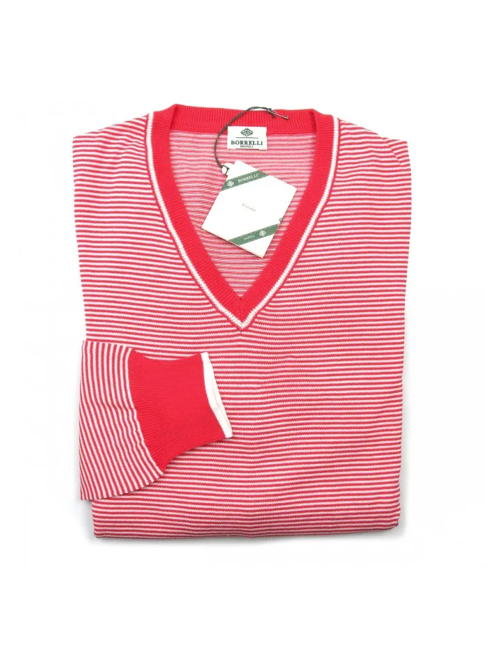 Luigi Borrelli Men's Sweater Striped Coral White - Mod. BB28193 COL 26340