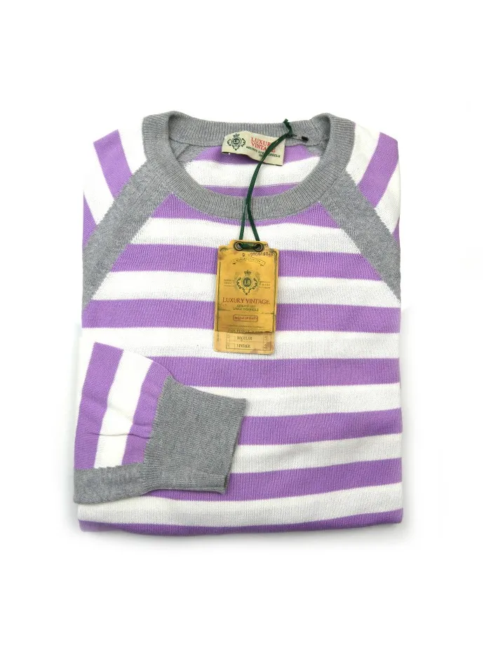 Luigi Borrelli Striped Raglan Sweater in Wisteria, White, and Gray - Mod. BB281822 COL 26460