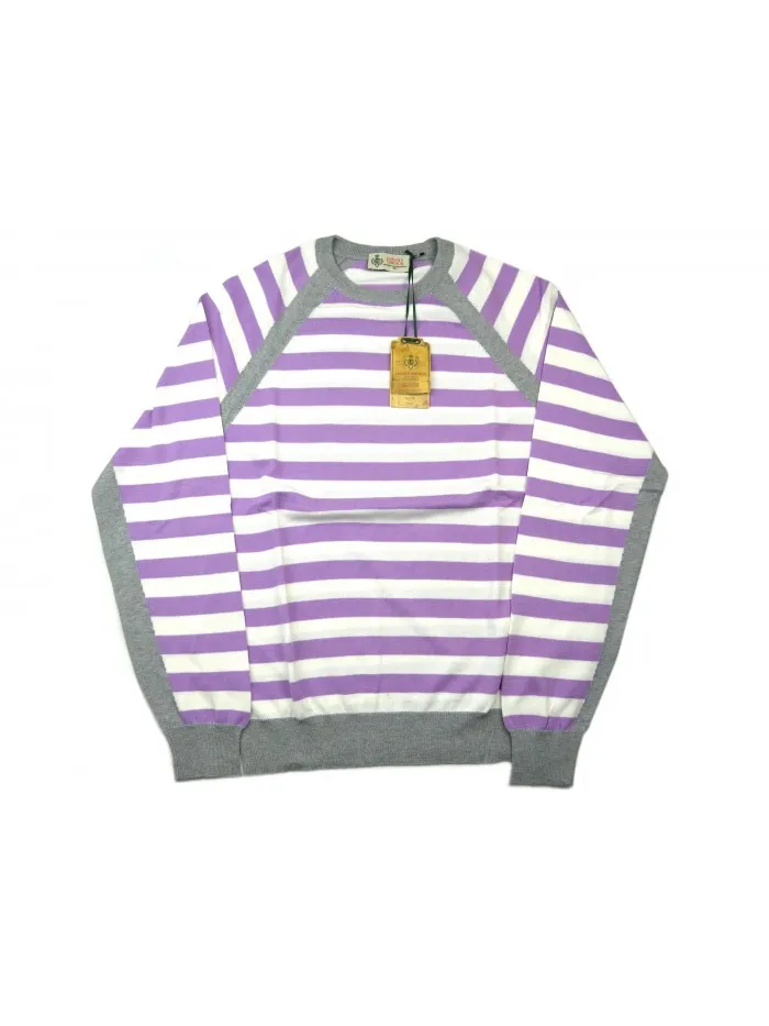 Luigi Borrelli Striped Raglan Sweater in Wisteria, White, and Gray - Mod. BB281822 COL 26460