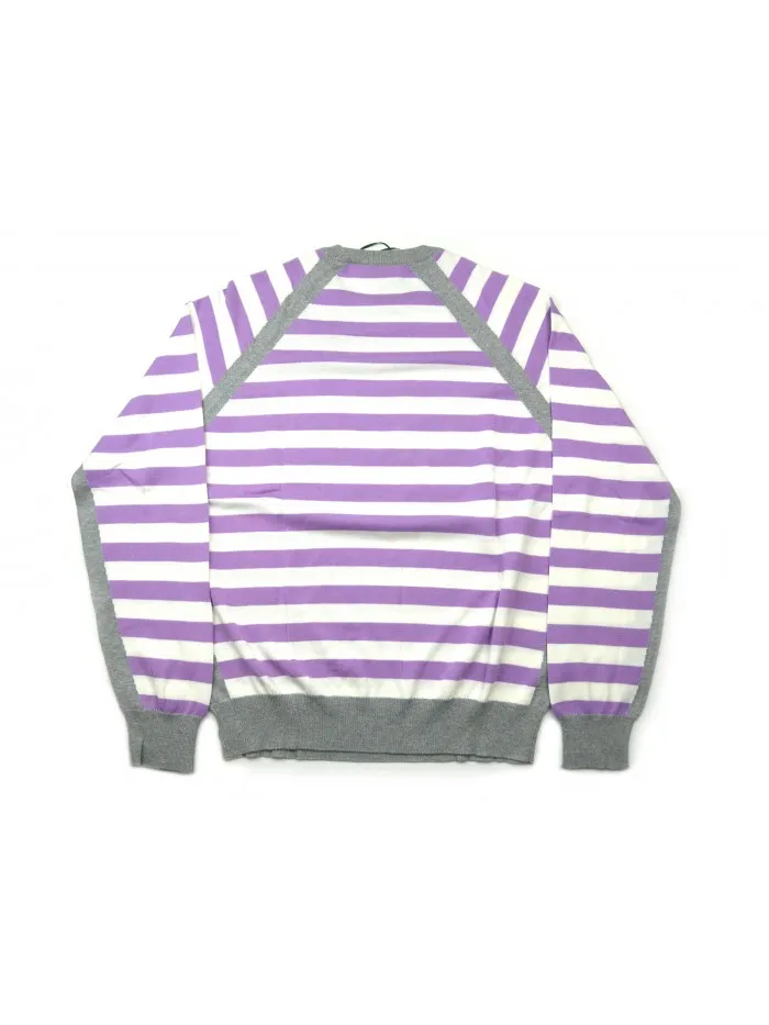 Luigi Borrelli Striped Raglan Sweater in Wisteria, White, and Gray - Mod. BB281822 COL 26460