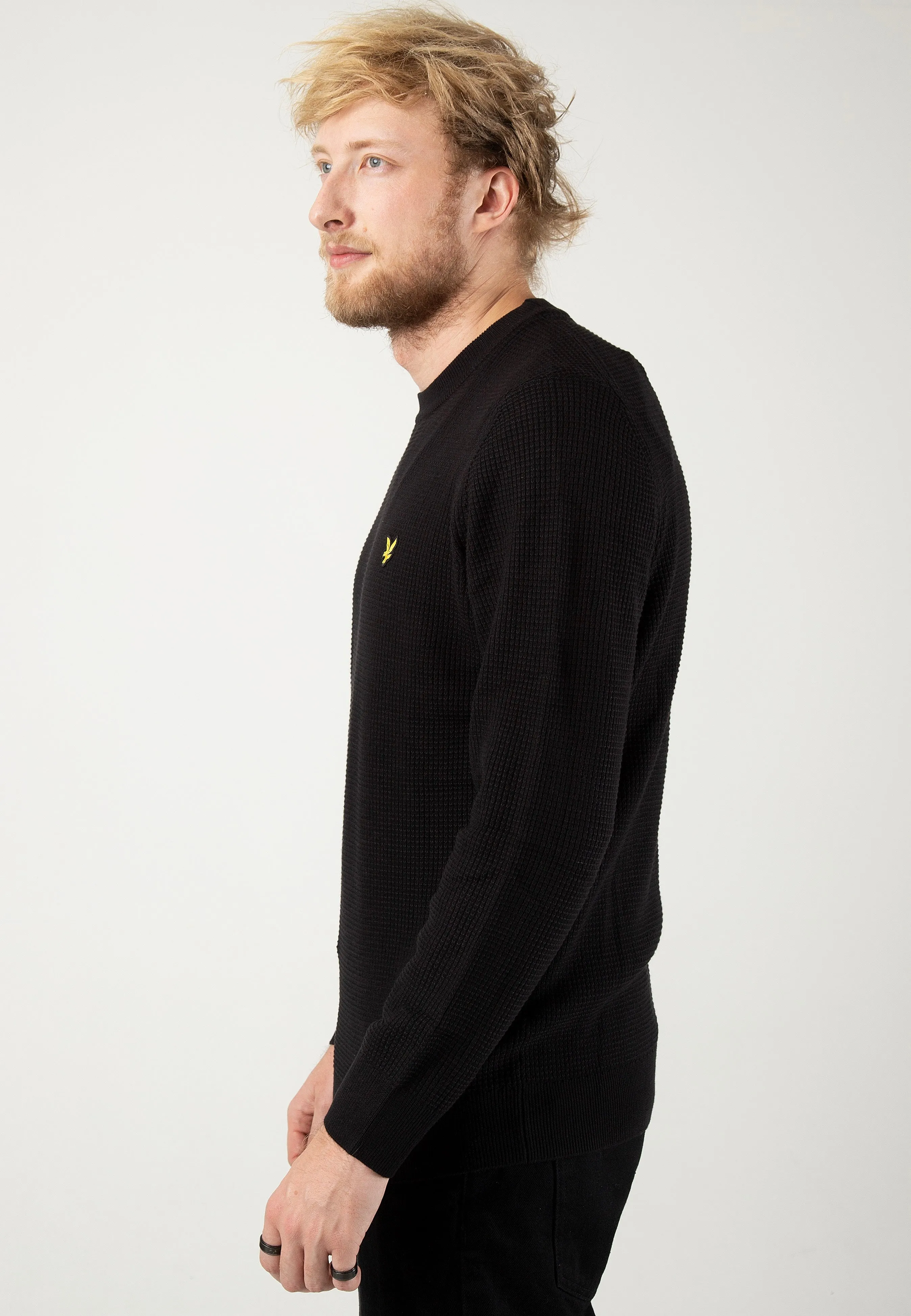 Lyle & Scott Jet Black Grid Knit Crew Neck Pullover